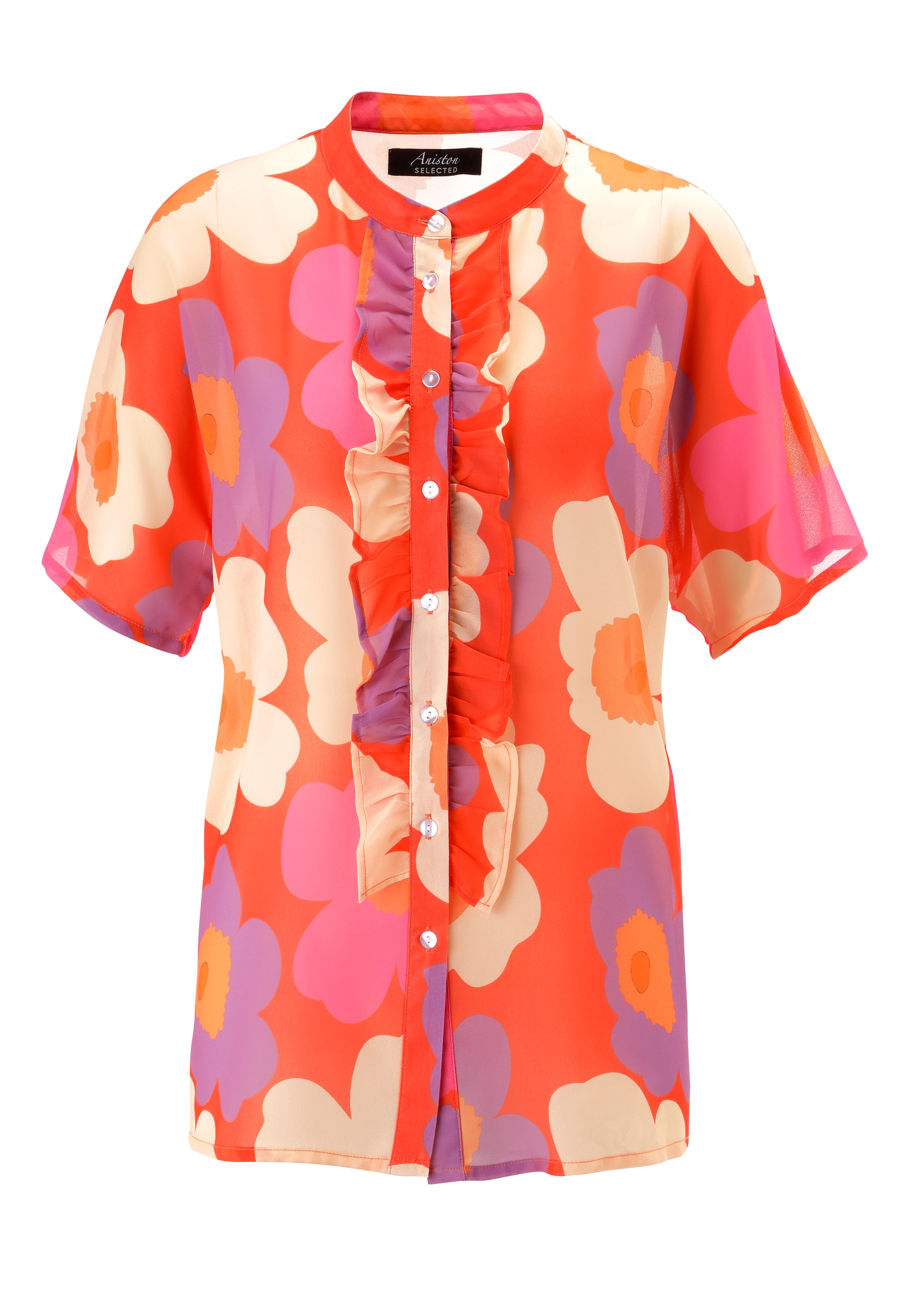 Aniston SELECTED Blouse en mousseline kleiner Stehkragen und längs verlaufende Volants - NEUE KOLLEKTION