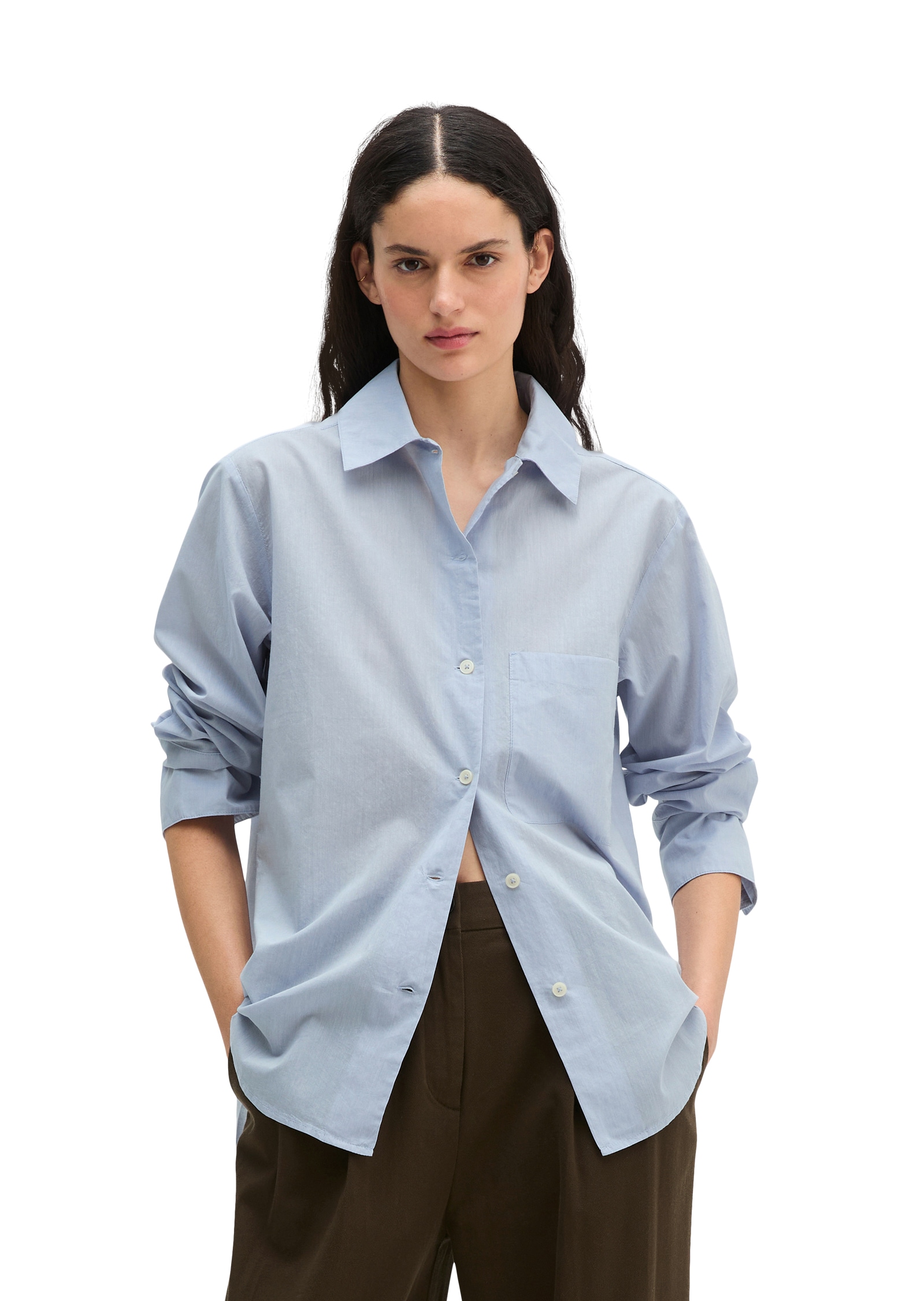 Image of Marc OPolo Langarmbluse mit Schleifchen-Detail regular aus Baumwoll-Chambray
