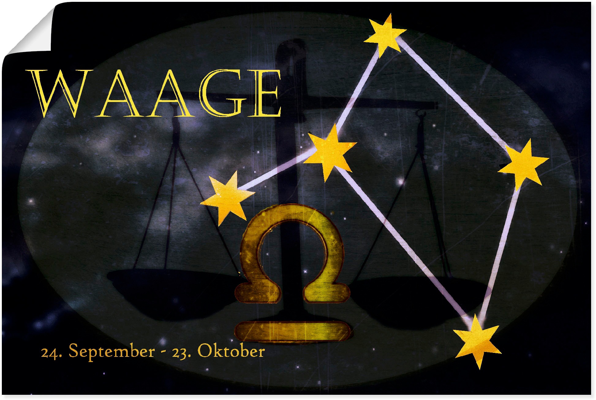 Image of Artland Wandbild »Sternzeichen - Waage«, Bilder von Sternzeichen, (1 St.), in vielen Grössen & Produktarten - Alubild / Outdoorbild für den Aussenbereich, Leinwandbild, Poster, Wandaufkleber / Wandtattoo auch für Badezimmer geeignet bei Ackermann Versand 