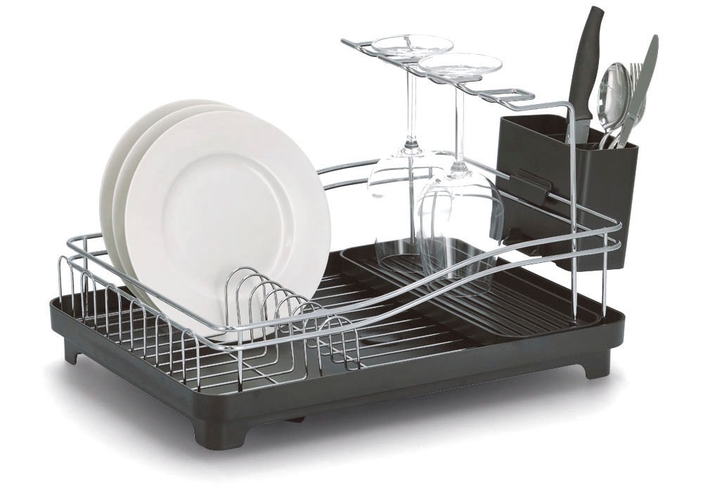 Zeller Present, Geschirrständer Metall verchromt / Kunststoff, abnehmbarer Besteckkasten, schwarz, Kunststoff, Metall