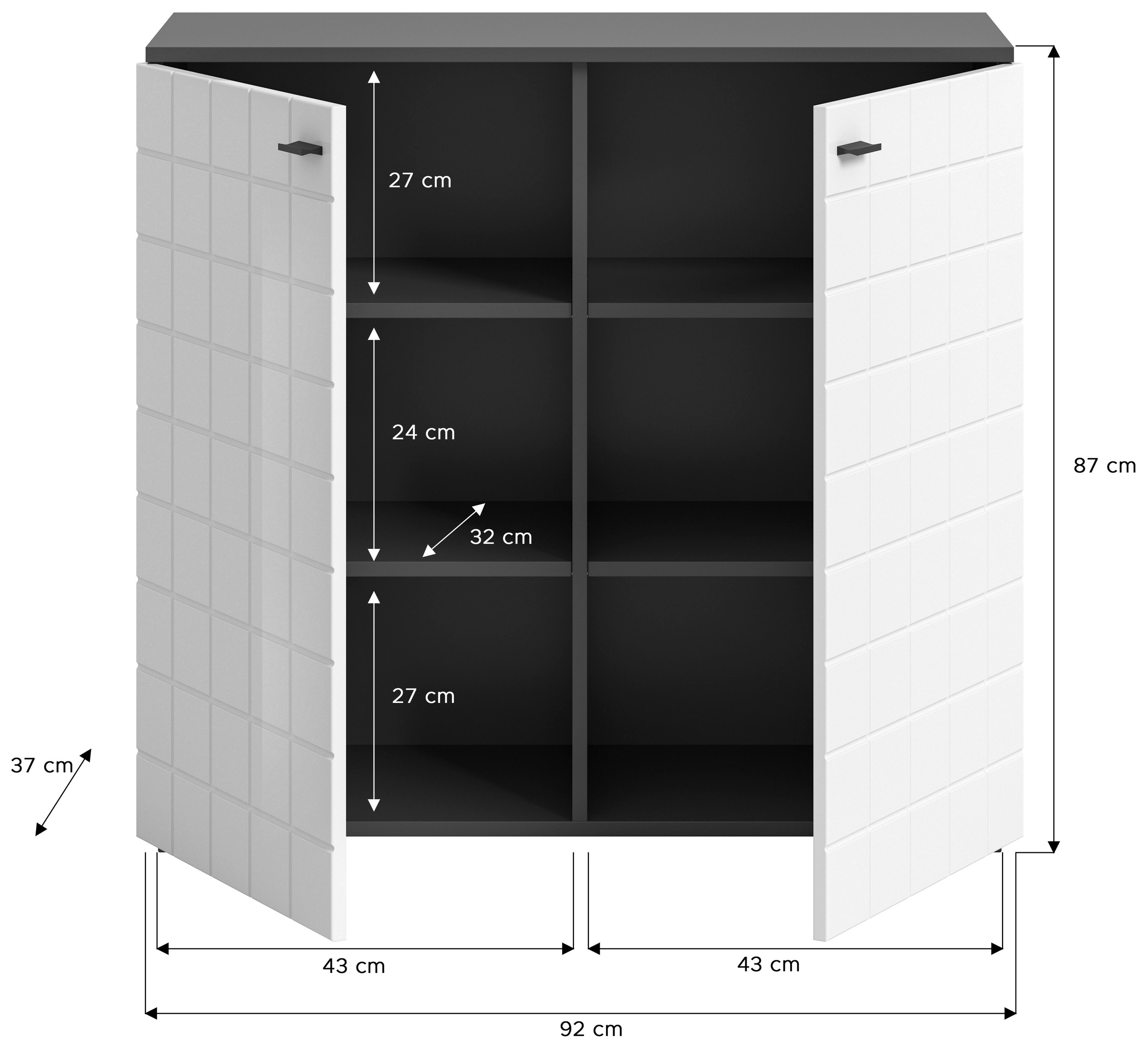 INOSIGN Kommode »Gora, Breite 92 cm, gefräste Front in Waffeloptik hochglanz«, Sideboard, Schrank, Anrichte