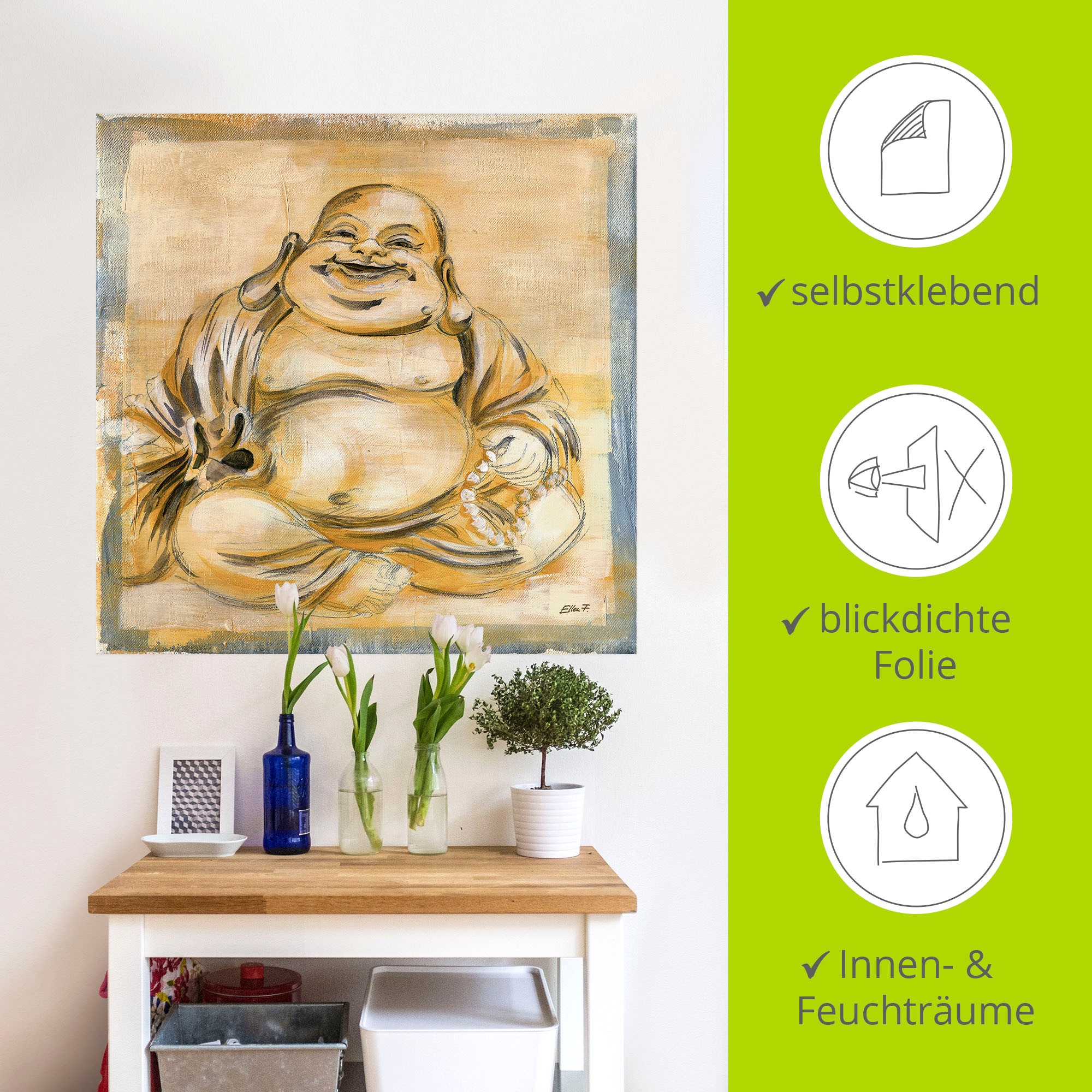 Artland Wandbild »Fröhlicher Buddha I«, Religion, (1 St.), als Leinwandbild, Poster, Wandaufkleber in verschied. Grössen