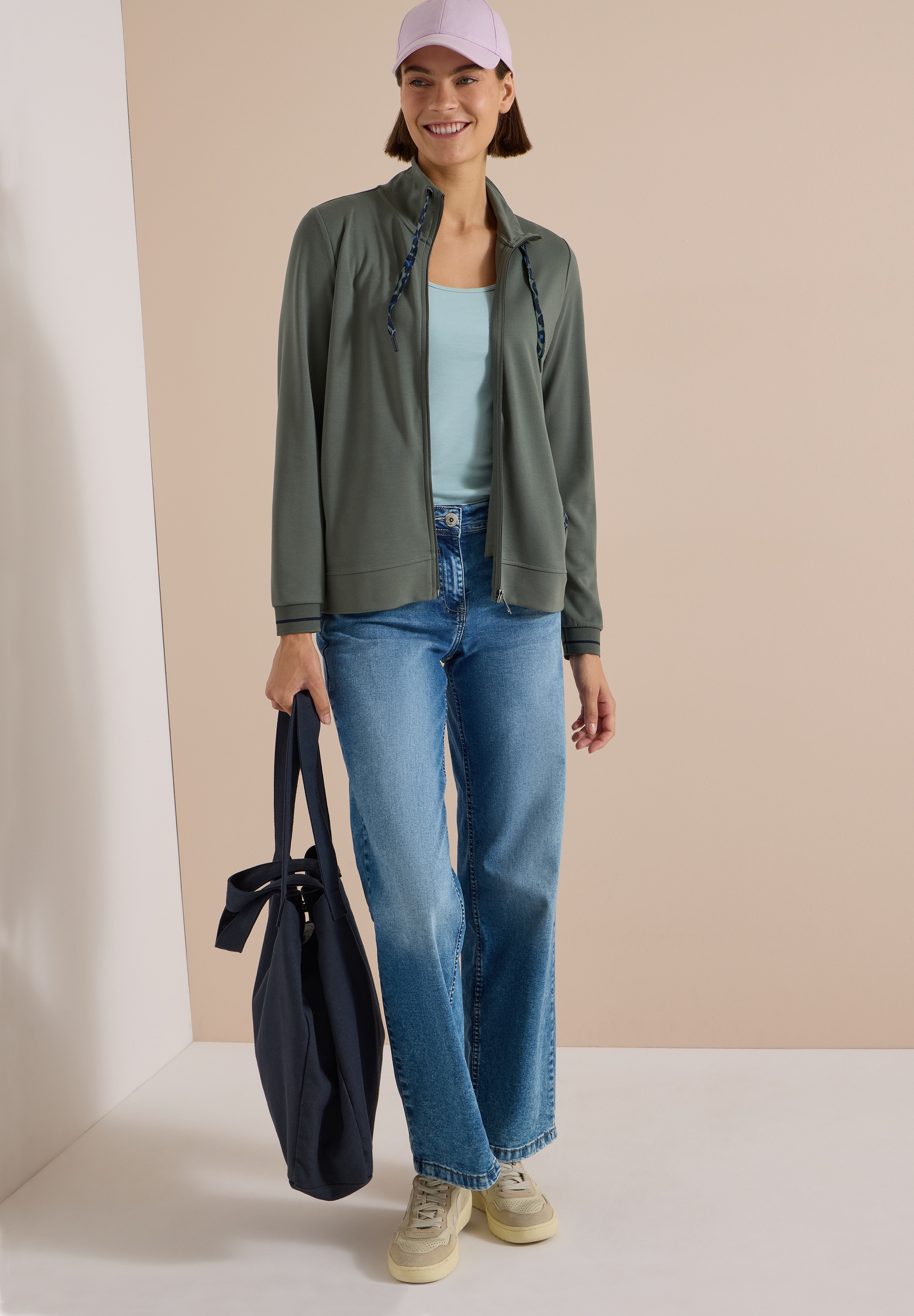 Cecil Veste sweat avec détails imprimé animal, col montant, mélange de viscose