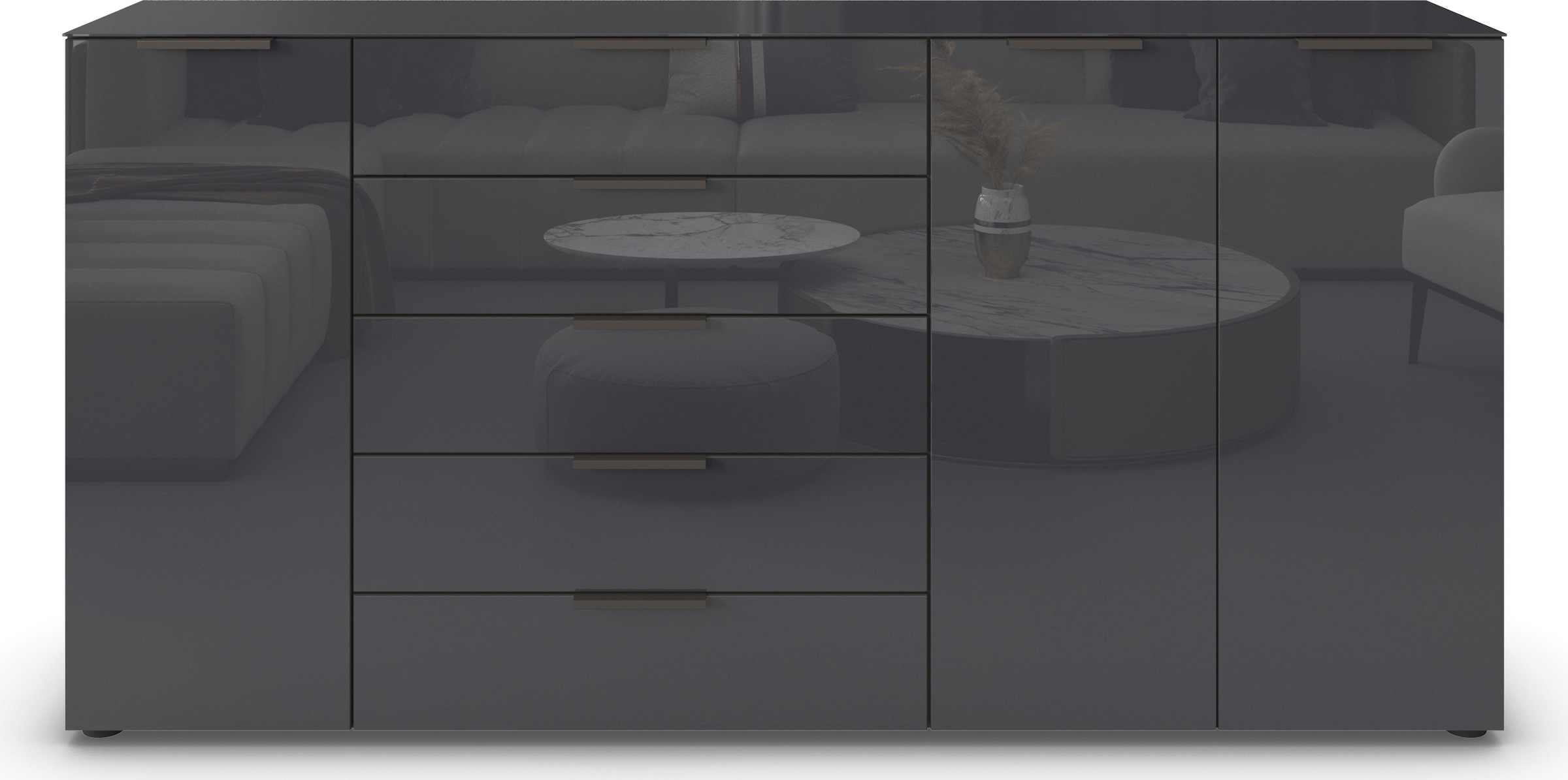 rauch Commode combinée »Kommode Türkommode Sideboard Kombikommode FLIPP mit Glasfront« Largeur 200 cm avec 4 étagères,  3 portes, 5 tiroirs, fonction soft-close, dessus et façade en verre