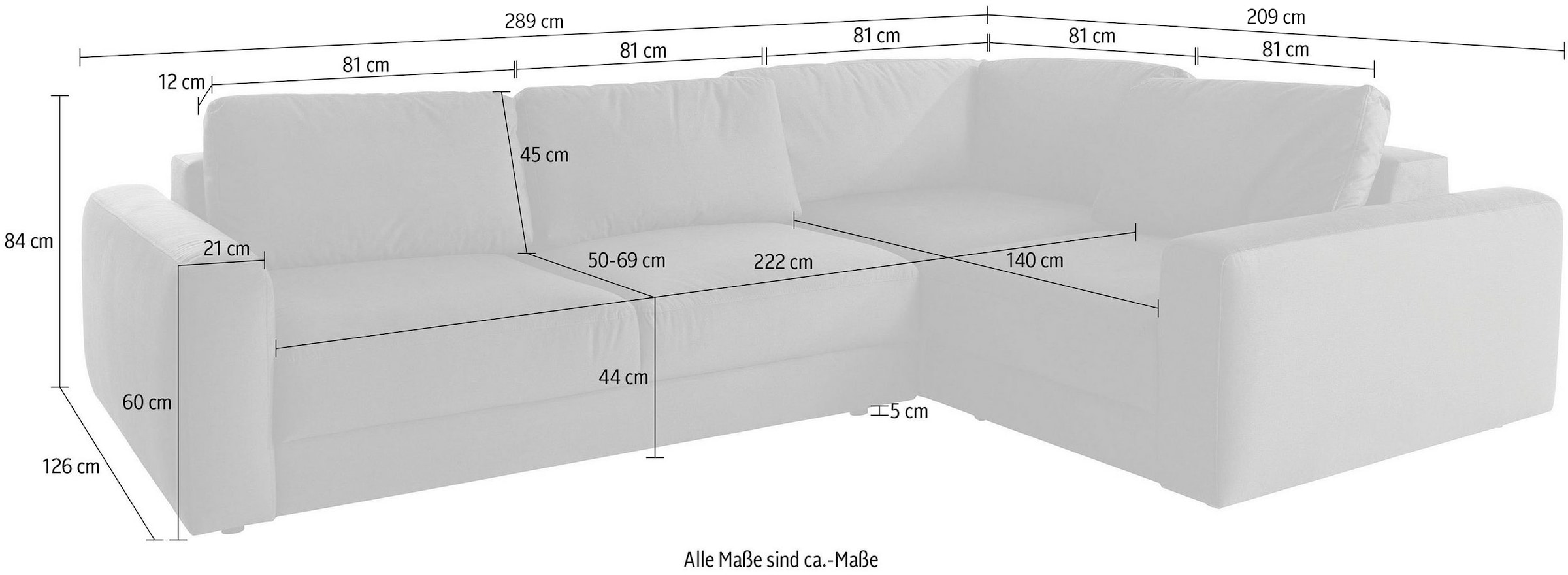 Places of Style Ecksofa »Bloomfield, L-Form«, In verschiedenen Grössen