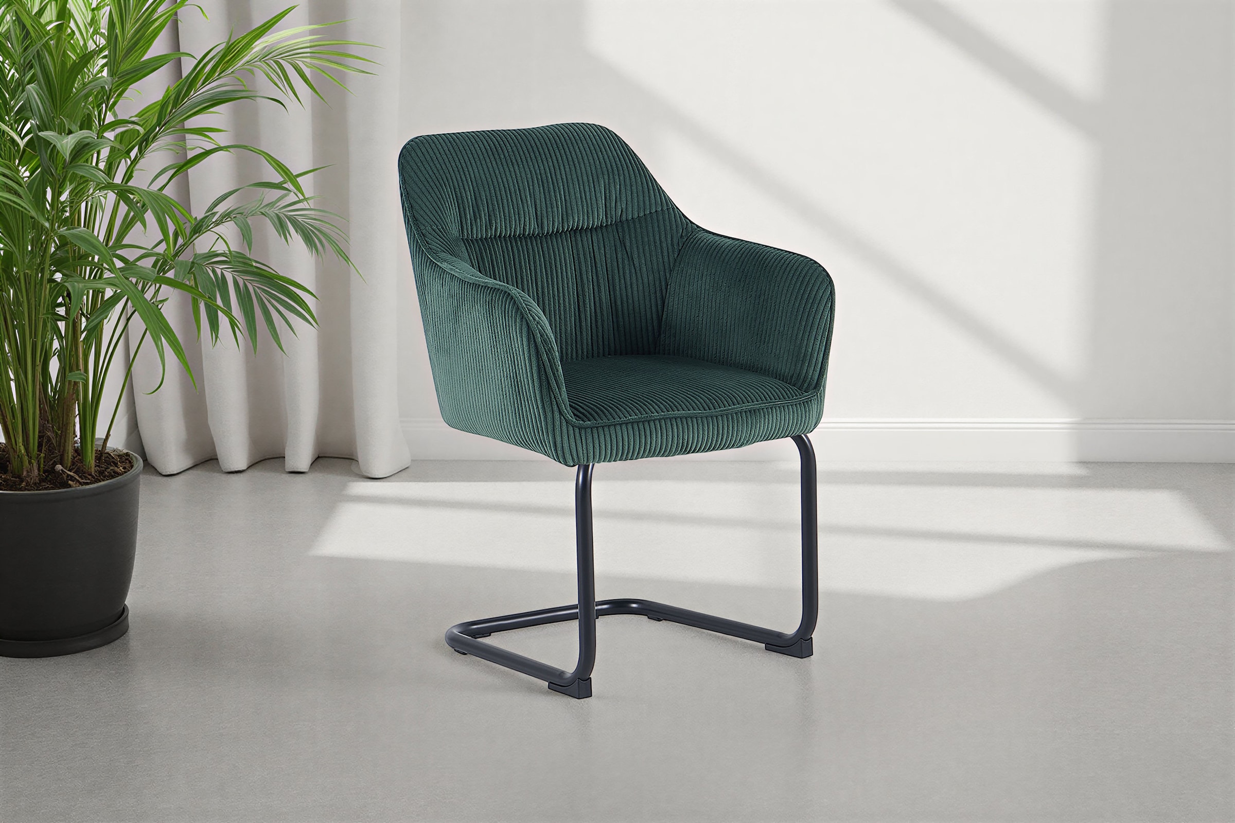 byLIVING Chaise cantilever »ELBA« (Ensemble) 2 cuisvelours côtelé épais, 110 kg, fonction de retour pivotant à 180°, piètement à bascule