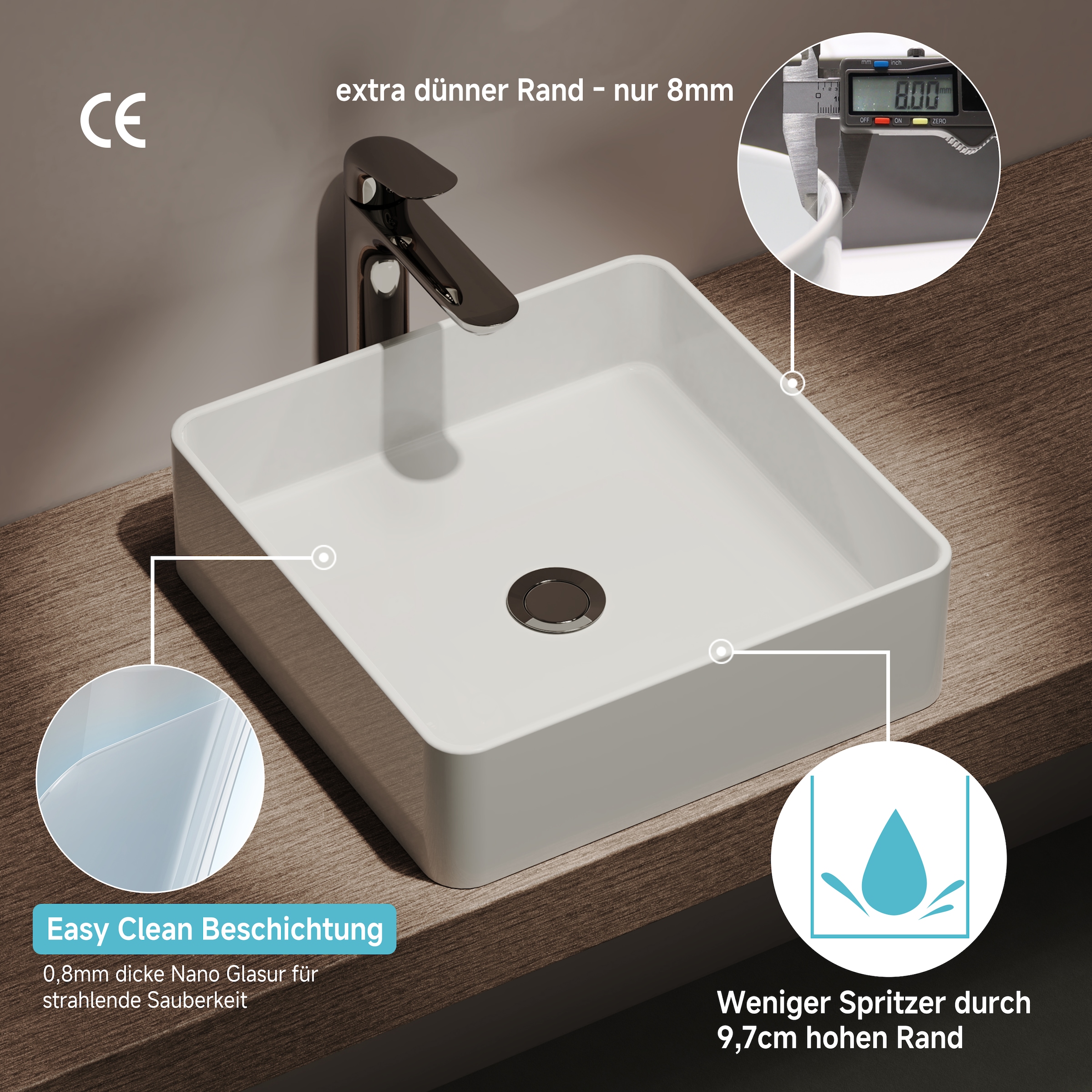 welltime Aufsatzwaschbecken »QUADRINO« NANO Glasur
