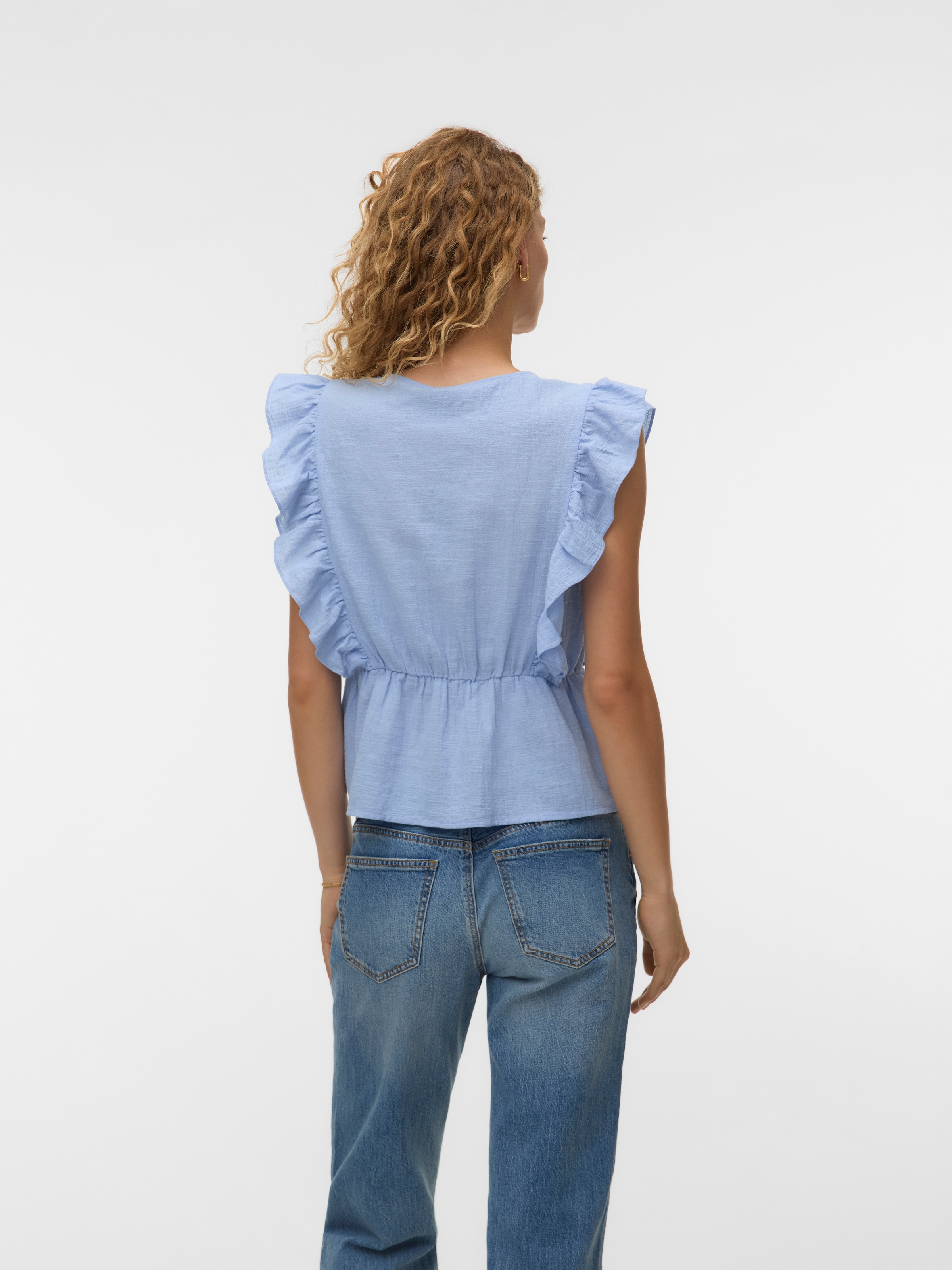 Vero Moda Chemisier à volants »VMVIDO SL TAPE TOP WVN« mélange de coton