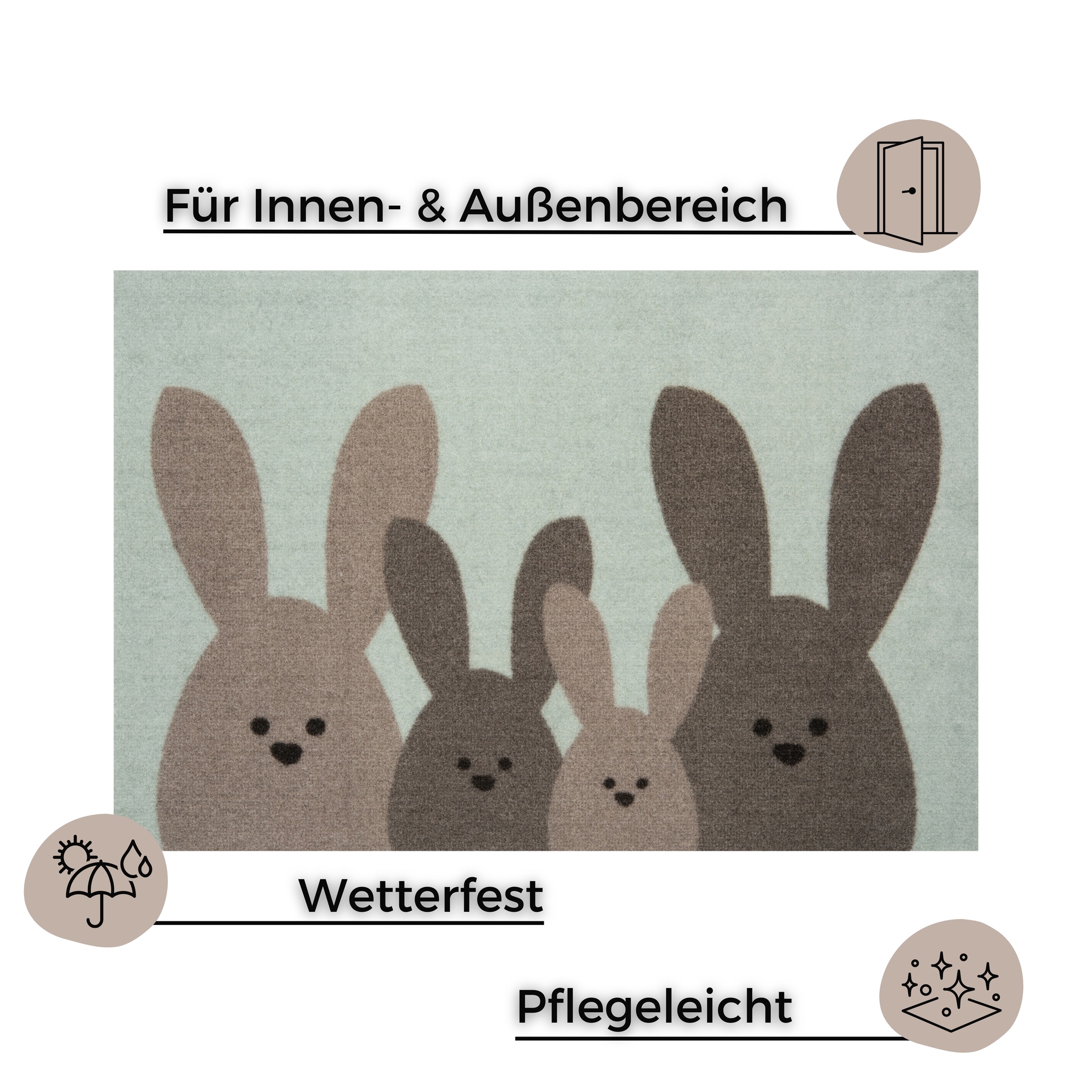 HANSE Home Fussmatte »Bunny Family, Türmatte«, rechteckig, 7 mm Höhe, Schmutzfangmatte, In-& Outdoor, Rutschfest, Waschbar, Türmatte, Ostern