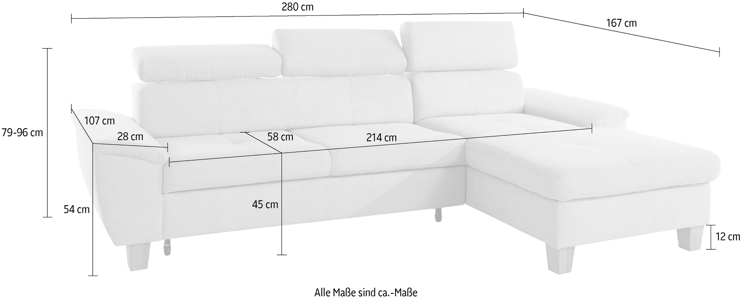 exxpo - sofa fashion Ecksofa »Enya, L-Form«, Kopfteilverstellung, wahlweise mit Bettfunktion und Bettkasten