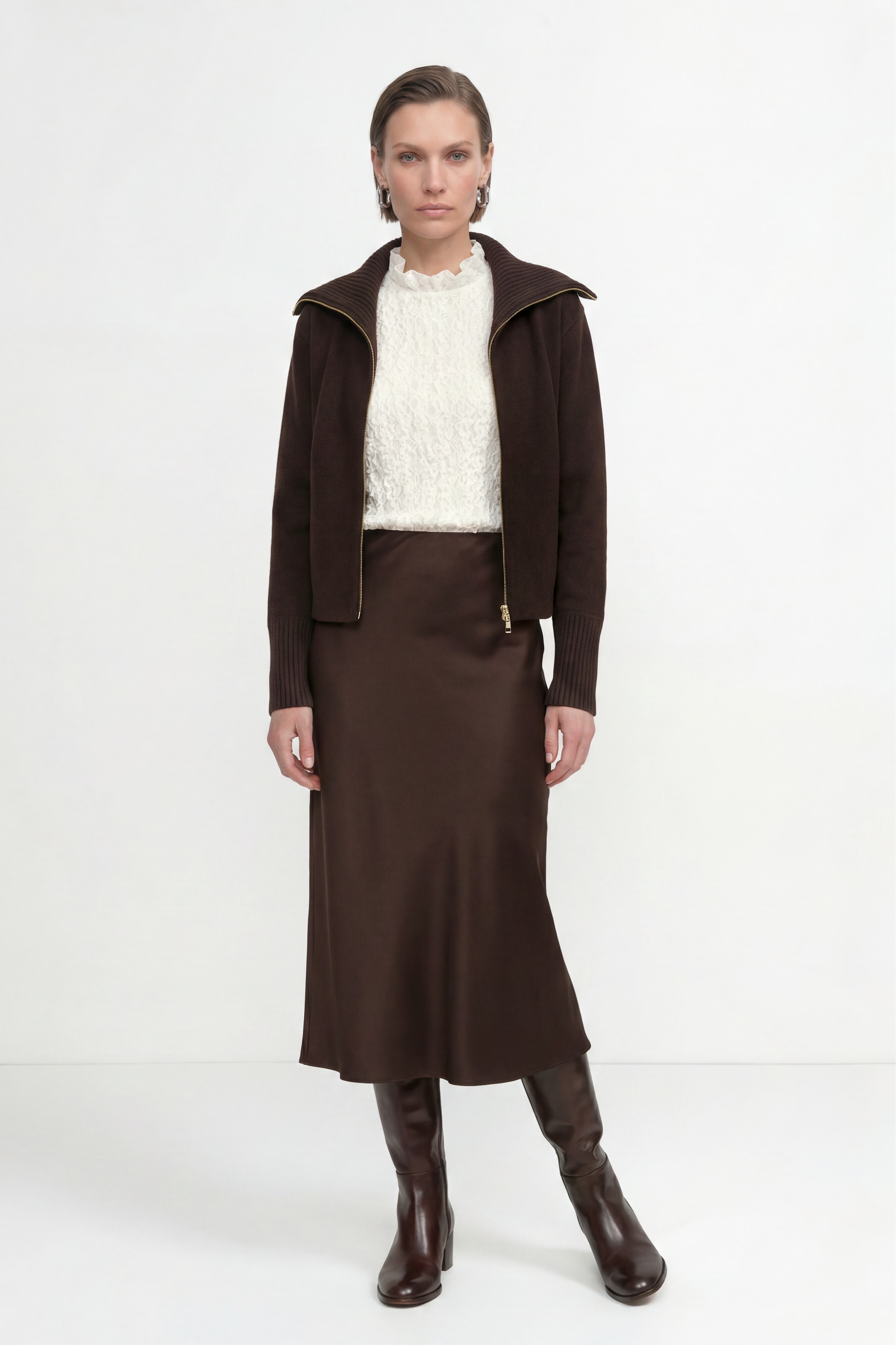 RICHROYAL Satinrock in Midi-Länge, High Waist
