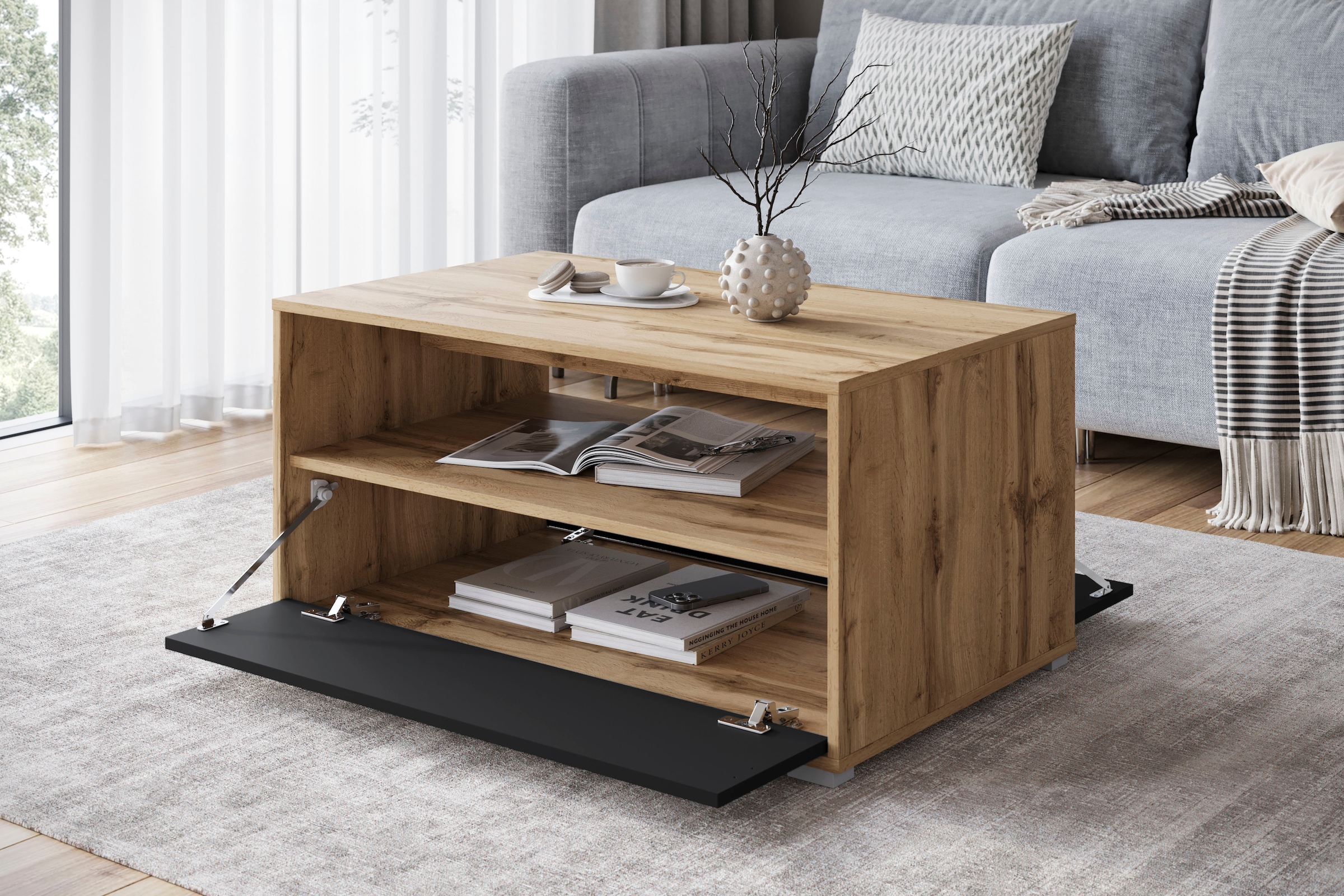 Home affaire Table basse »Kenia« 1 cuis tlg. Table basse rectangulaire, 90x55 cm, avec compartiment ouvert et fermé