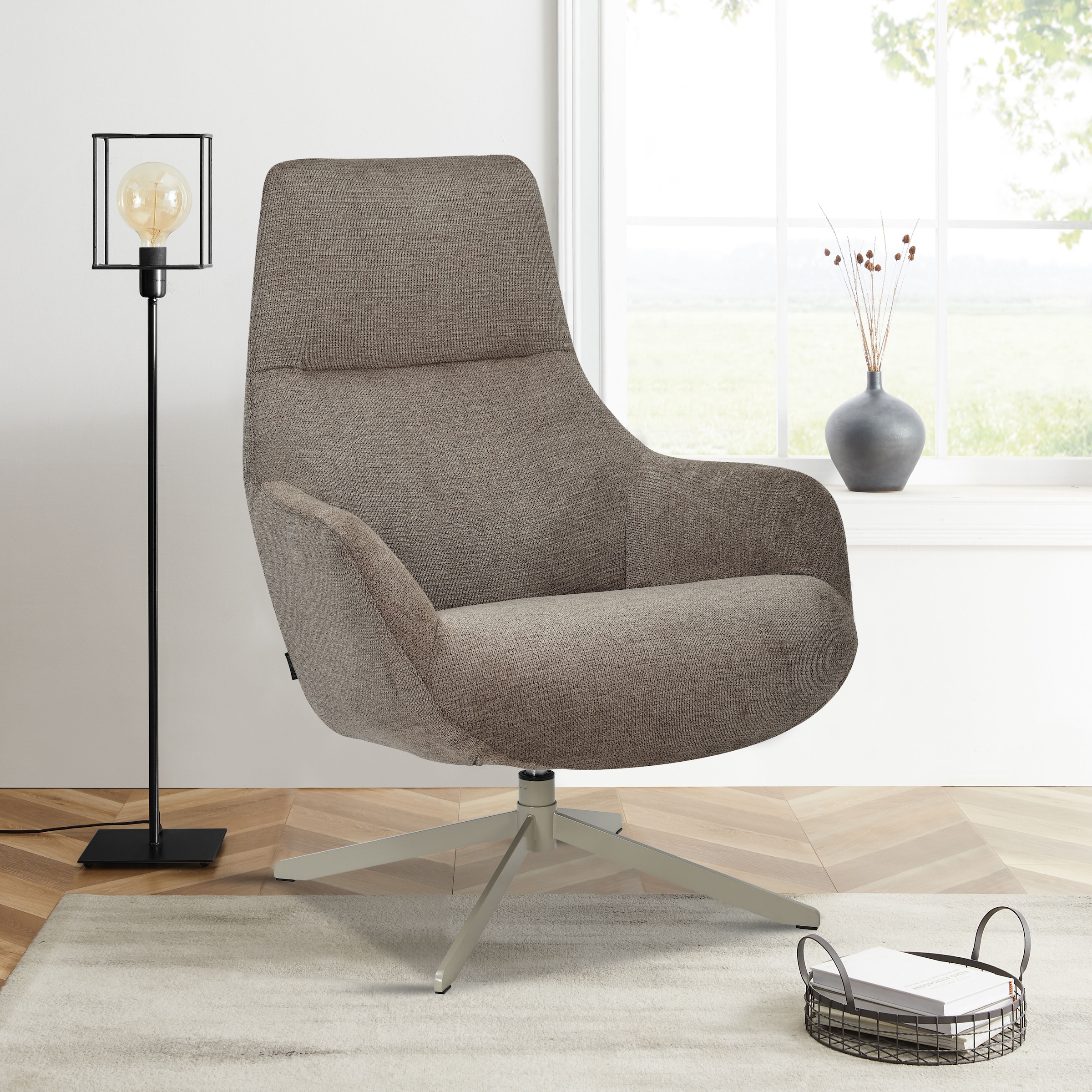INOSIGN Drehsessel »CLARINDA moderner Ohrensessel drehbar, TV-Sessel, Relaxsessel«, 360-Grad drehbar, robustes Metallgestell