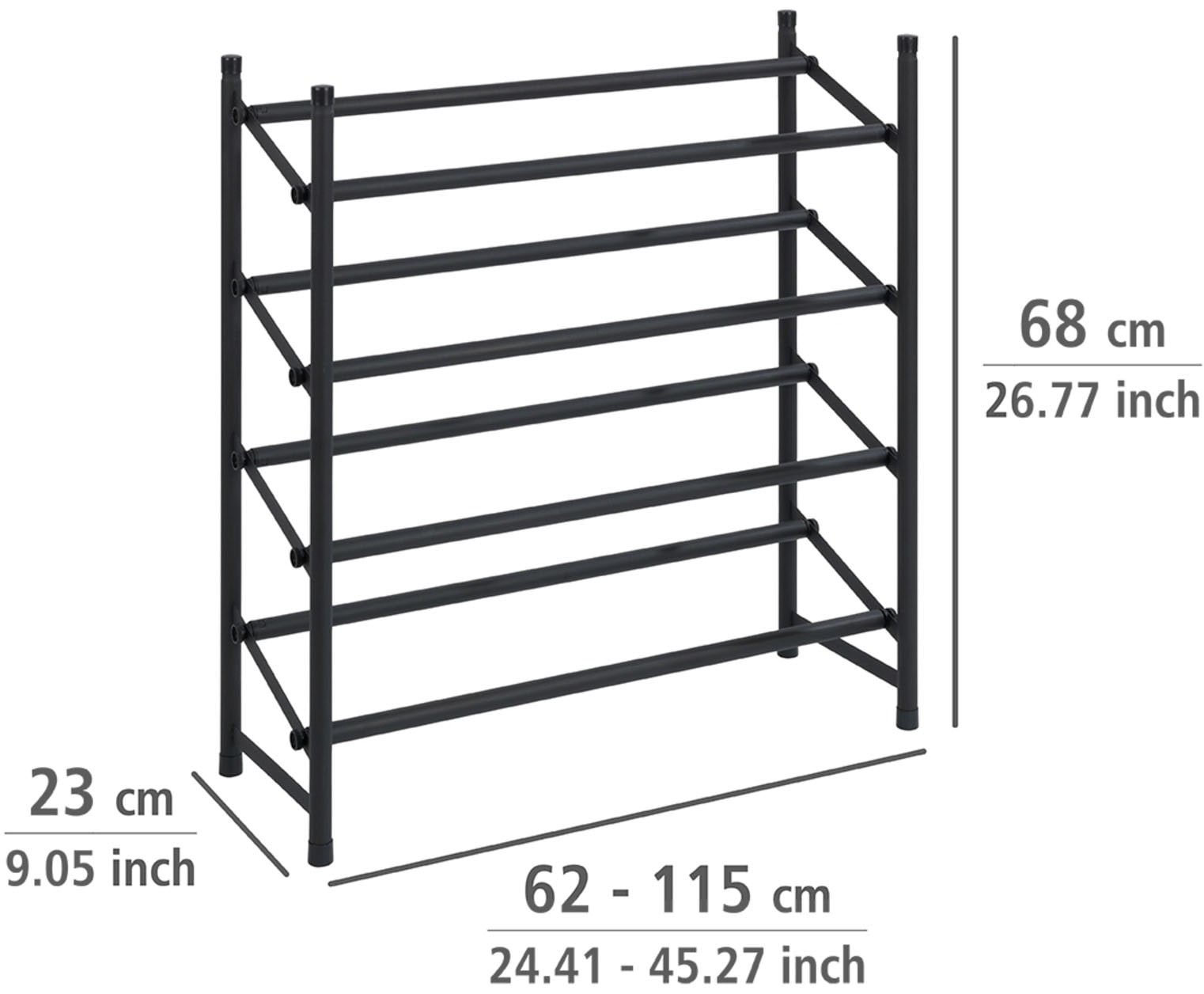 WENKO Schuhregal »Modell Hero«, ausziehbar, 62 bis 115 cm, für 24 Paar Schuhe, Anti-Rutsch Oberfläche