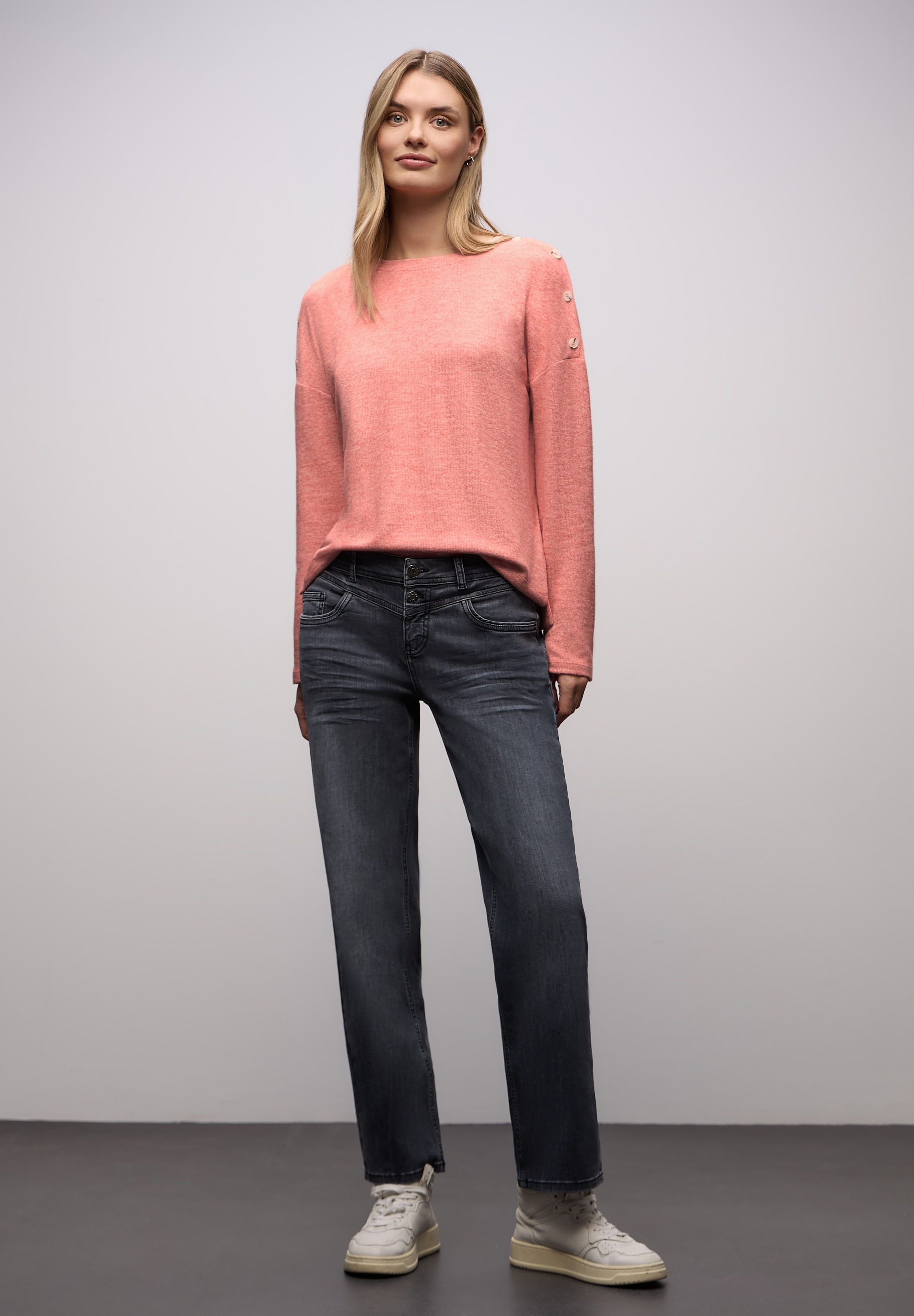 STREET ONE Pull en tricot Knopfdetail an den Schultern und im Melange-Look