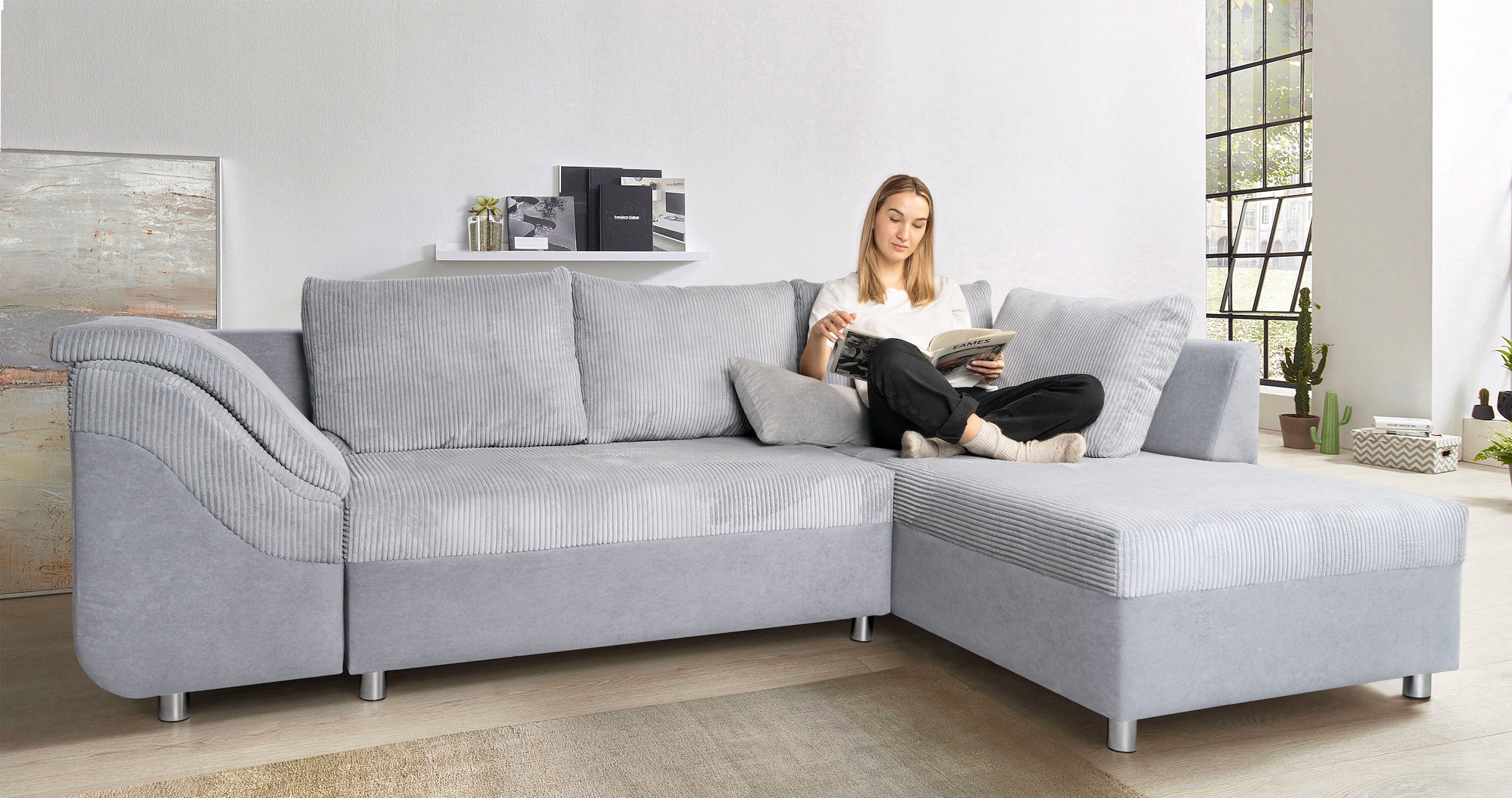 COLLECTION AB Ecksofa Sally L-Form, mit und ohne Bettfunktion, inklusive loser Rücken- und Zierkissen