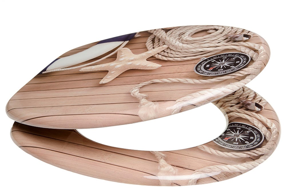 Sanilo Set d'accessoires de salle de bain »Maritime« bestehend aus WC-Sitz, Badteppich, Stöpsel, Seifenspender, WC-Bürste