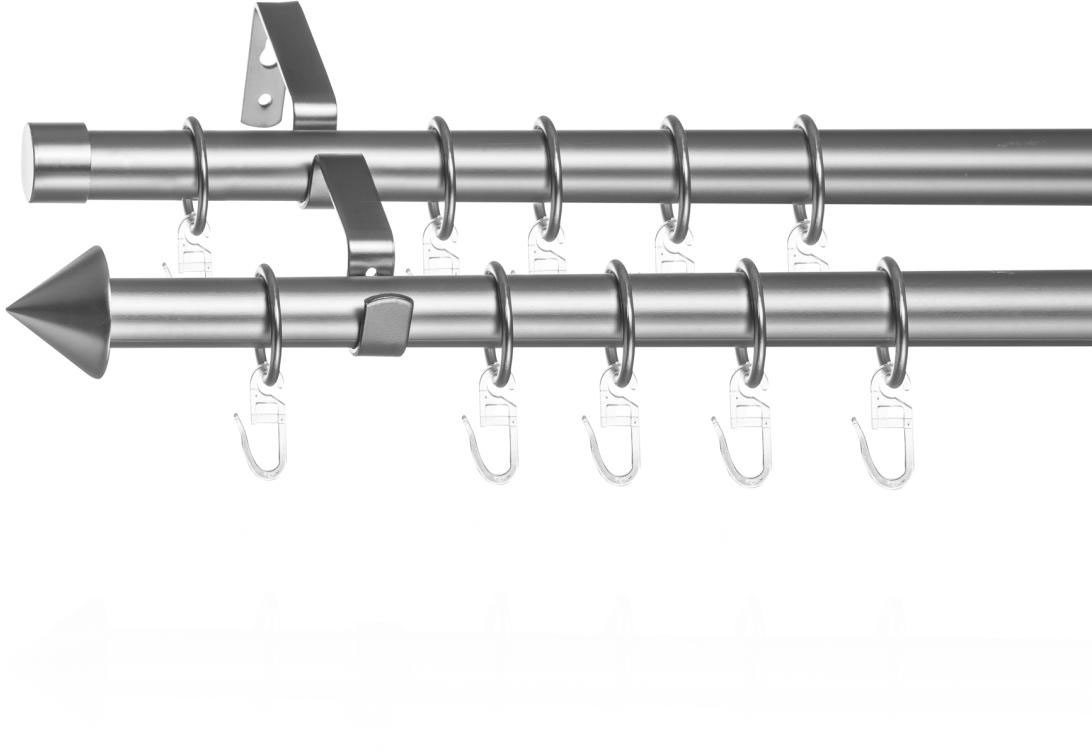 Image of LICHTBLICK ORIGINAL Gardinenstange »Gardinenstange Kegel, 20 mm, ausziehbar, 2 läufig 130 - 240 cm Chrom Matt«, 2 läufig-läufig, ausziehbar, Zweiläufige Vorhangstange mit Ringen für Gardinen und Stores. bei Ackermann Versand Schweiz