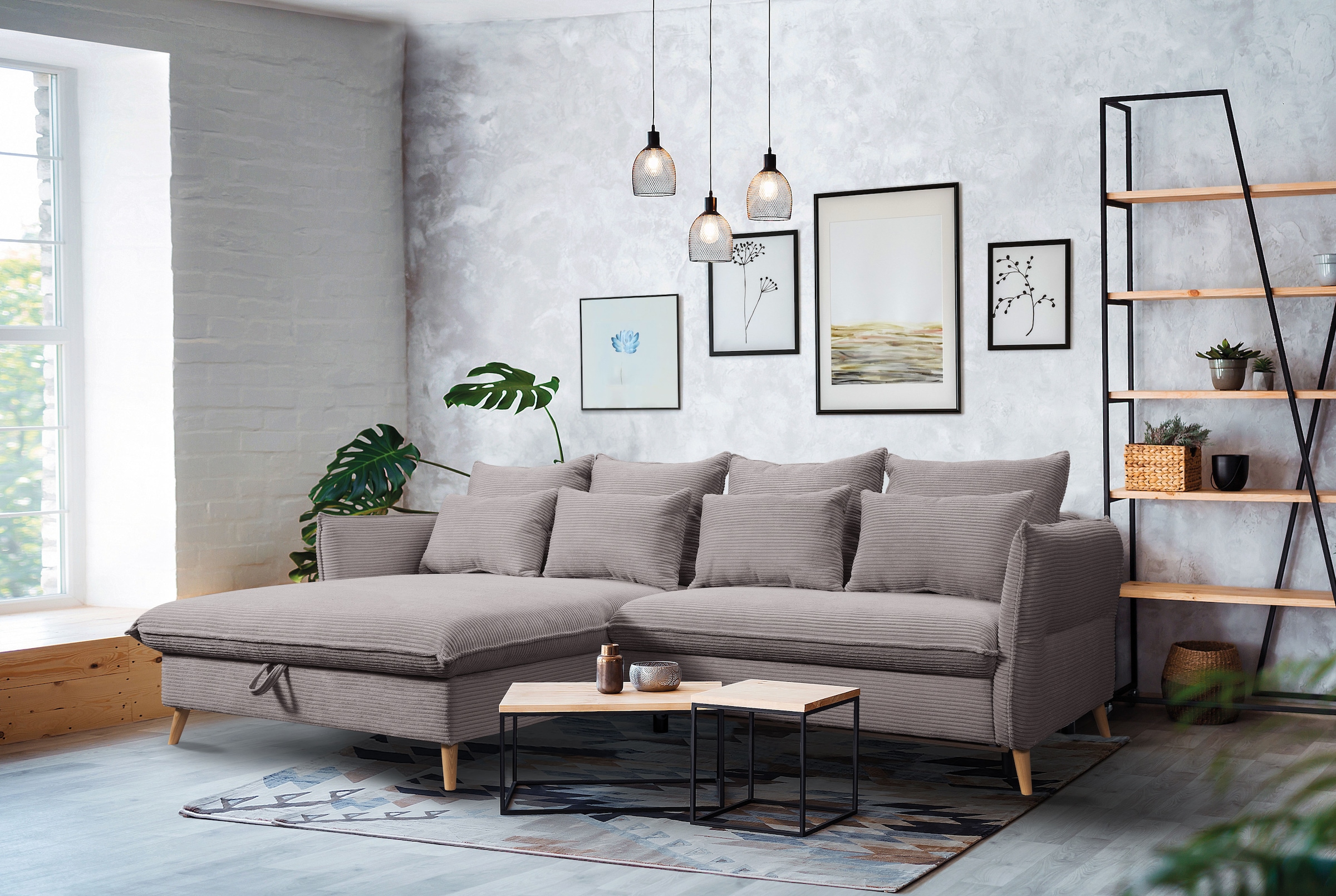 Image of exxpo - sofa fashion Ecksofa "WALPY, elegant & modern, bequem, schmale Armlehnen, Breite 274cm" L-Form, wahlweise mit Bettfunktion und Bettkasten, in Cord