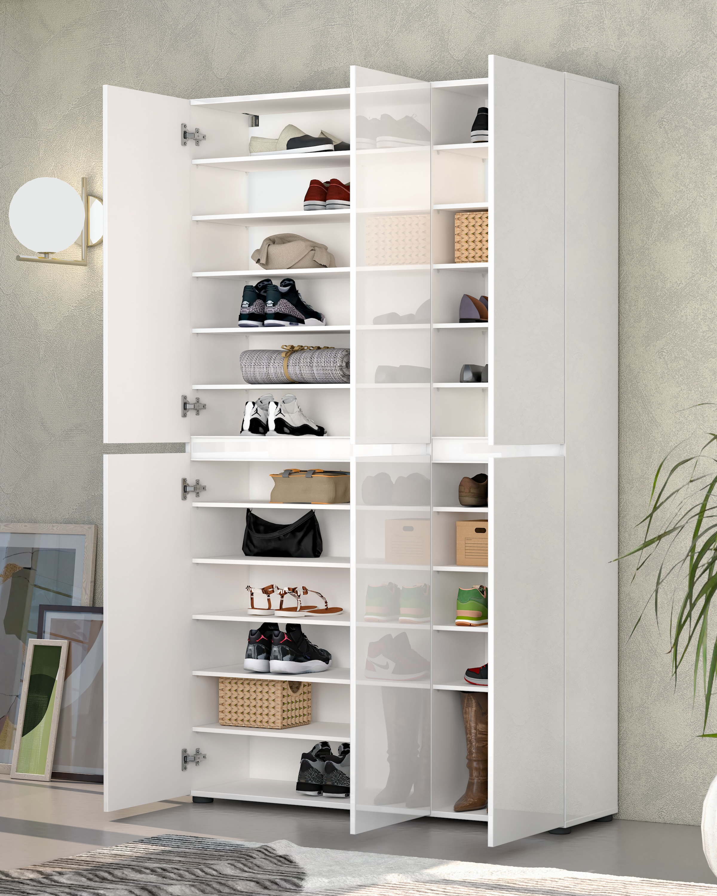 INOSIGN Schuhschrank »Mister,Schuhkommode,Schuhmöbel,Schuhablage,Schuhregal«, Breite 120 cm, Höhe 200 cm, Tiefe 34 cm, 6 Türen, 24 Fächer, 2 Spiegel