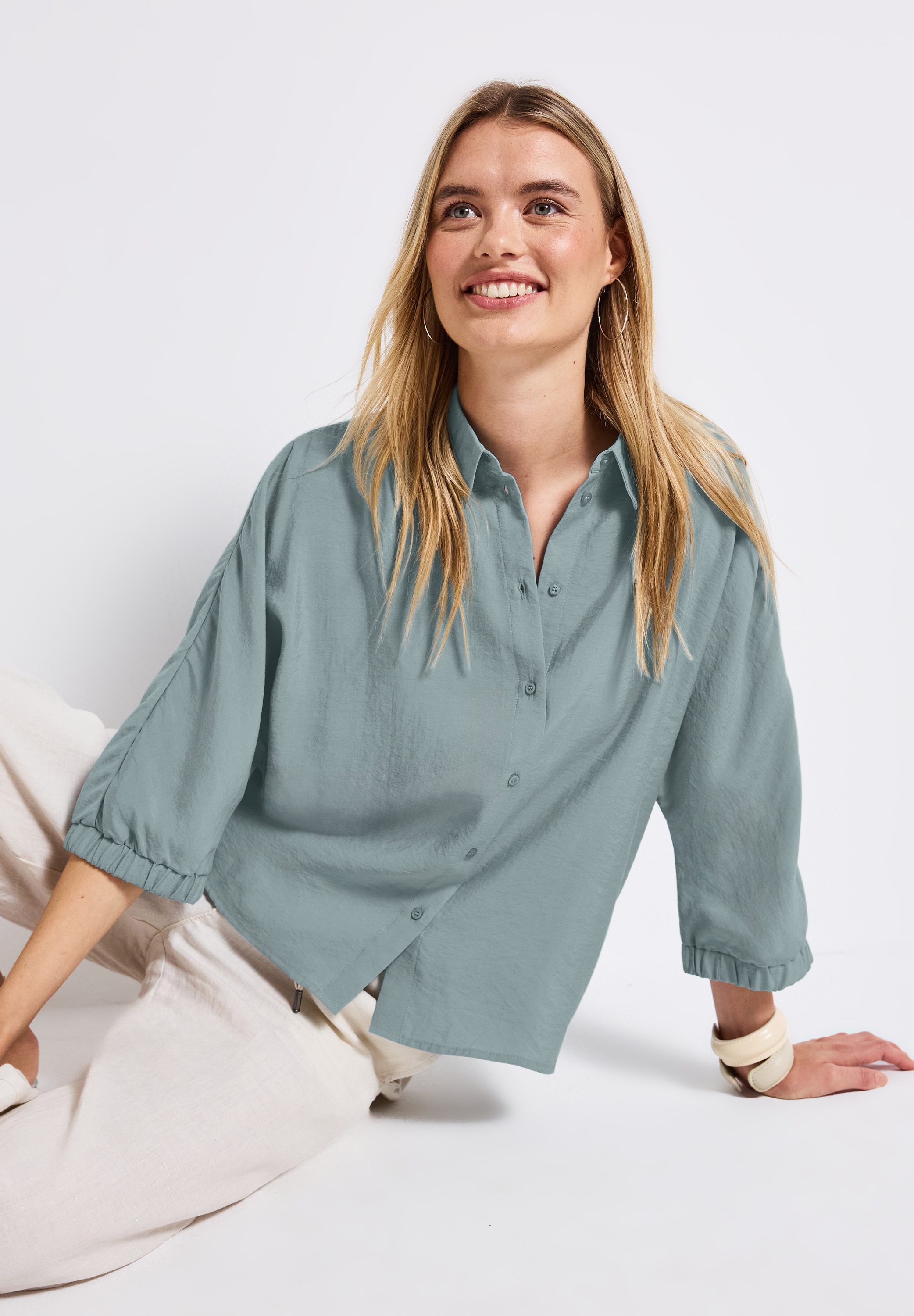 STREET ONE Hemdbluse, Kurzarm mit elastischen Bündchen