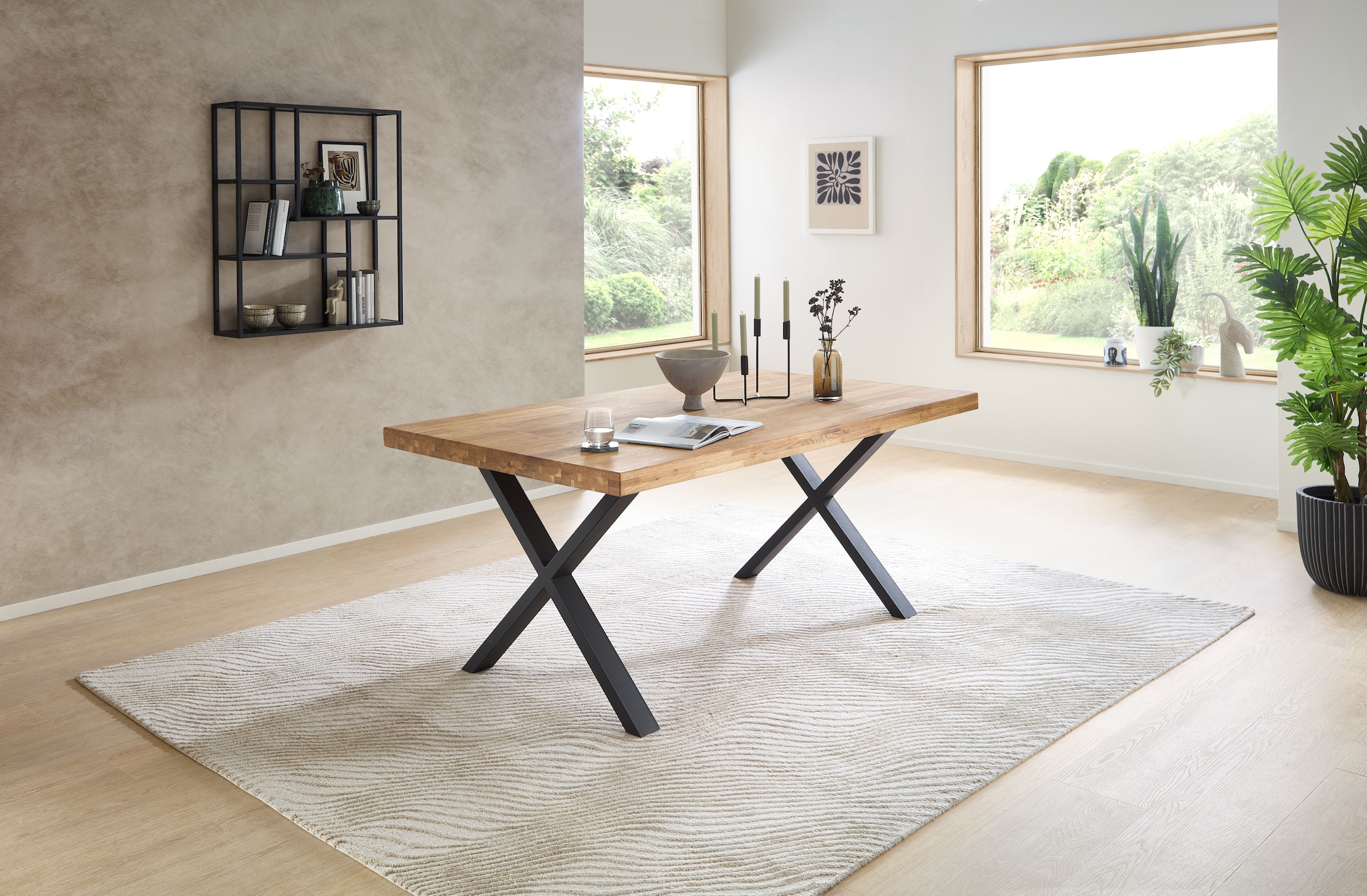 Stolkom Table de salle à manger »Chris Esszimmertisch Eiche Massivholz, BxHxT 110x47x70 cm« Gerade Kante, Industrial Style Eiche Massivholz