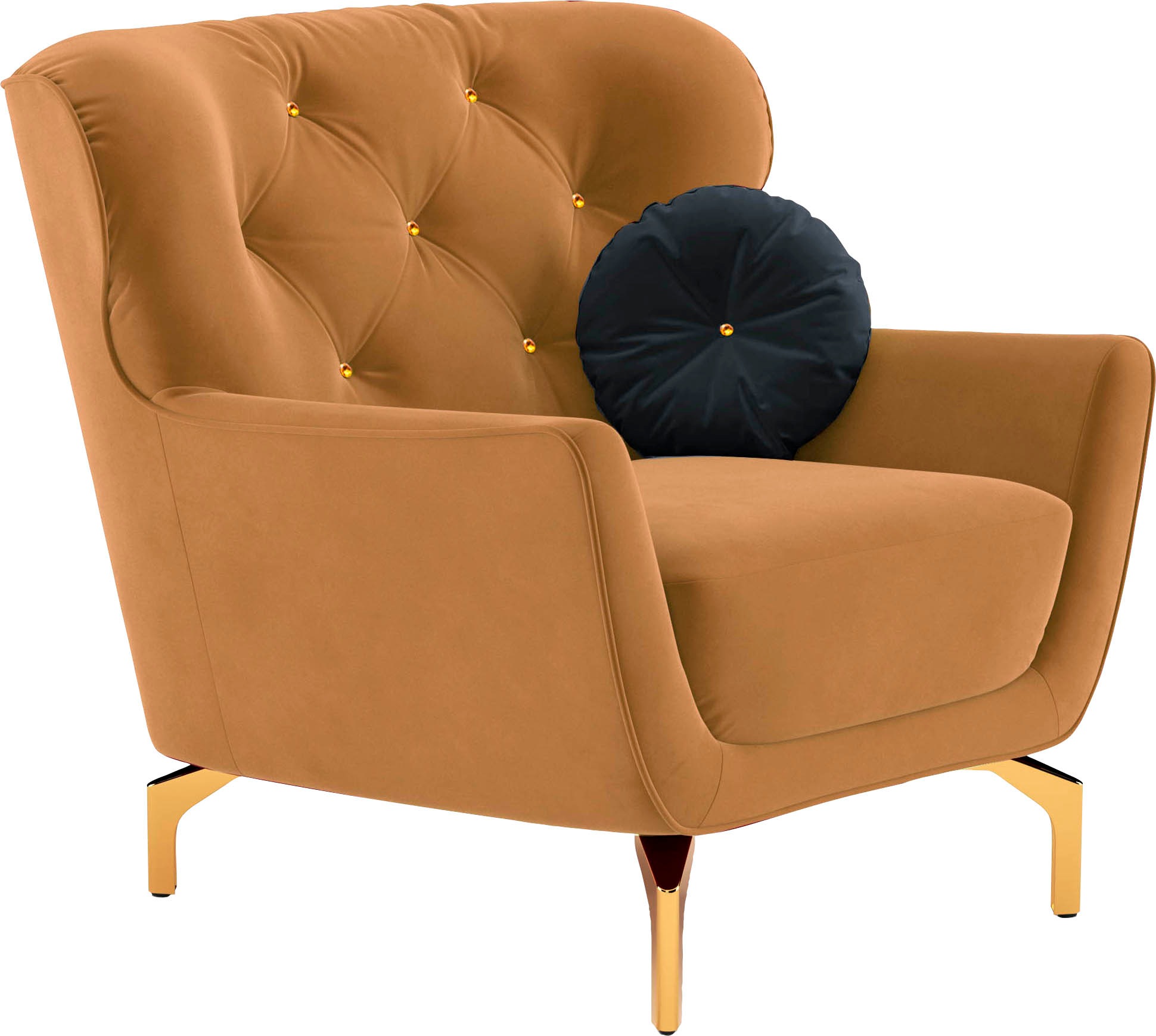 sit&more Fauteuil »Orient 3« inkl. 1 Zierkissen mit Strass-Stein, goldfarbene Metallfüsse