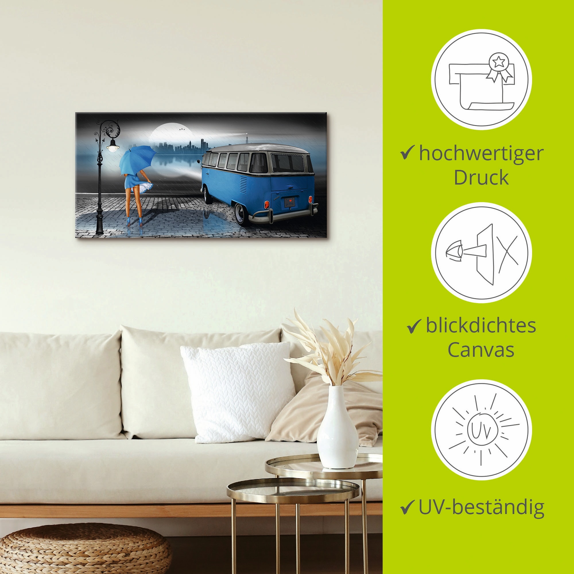 Artland Wandbild »Regennacht in Blau mit Bulli T1«, Auto, (1 St.), als Leinwandbild, Poster, Wandaufkleber in verschied. Grössen