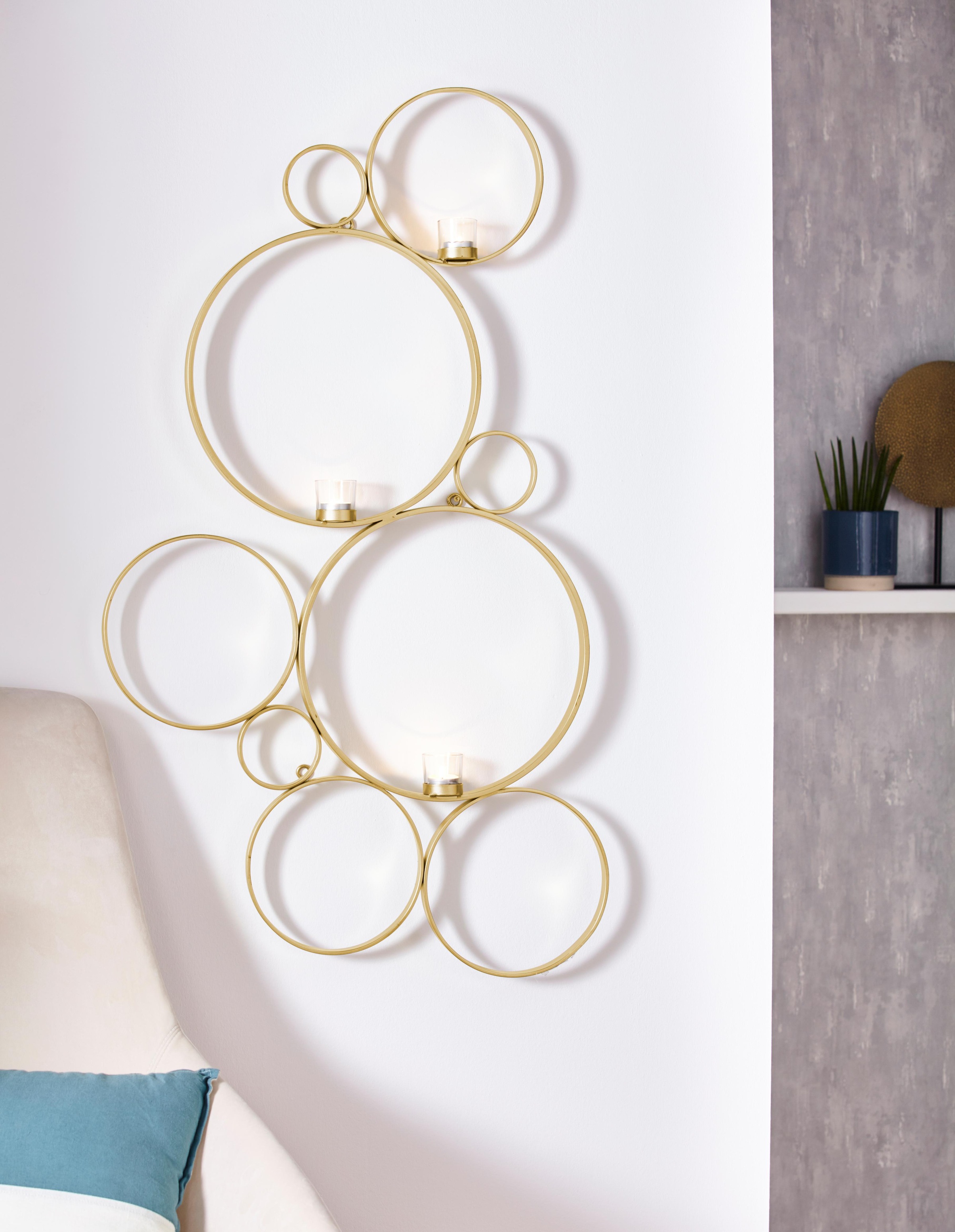 Image of Leonique Wandkerzenhalter »Kreise, goldfarben«, Kerzen-Wandleuchter, Wanddeko, mit 3 Teelichthalter, dekorativ im Wohnzimmer & Schlafzimmer bei Ackermann Versand Schweiz