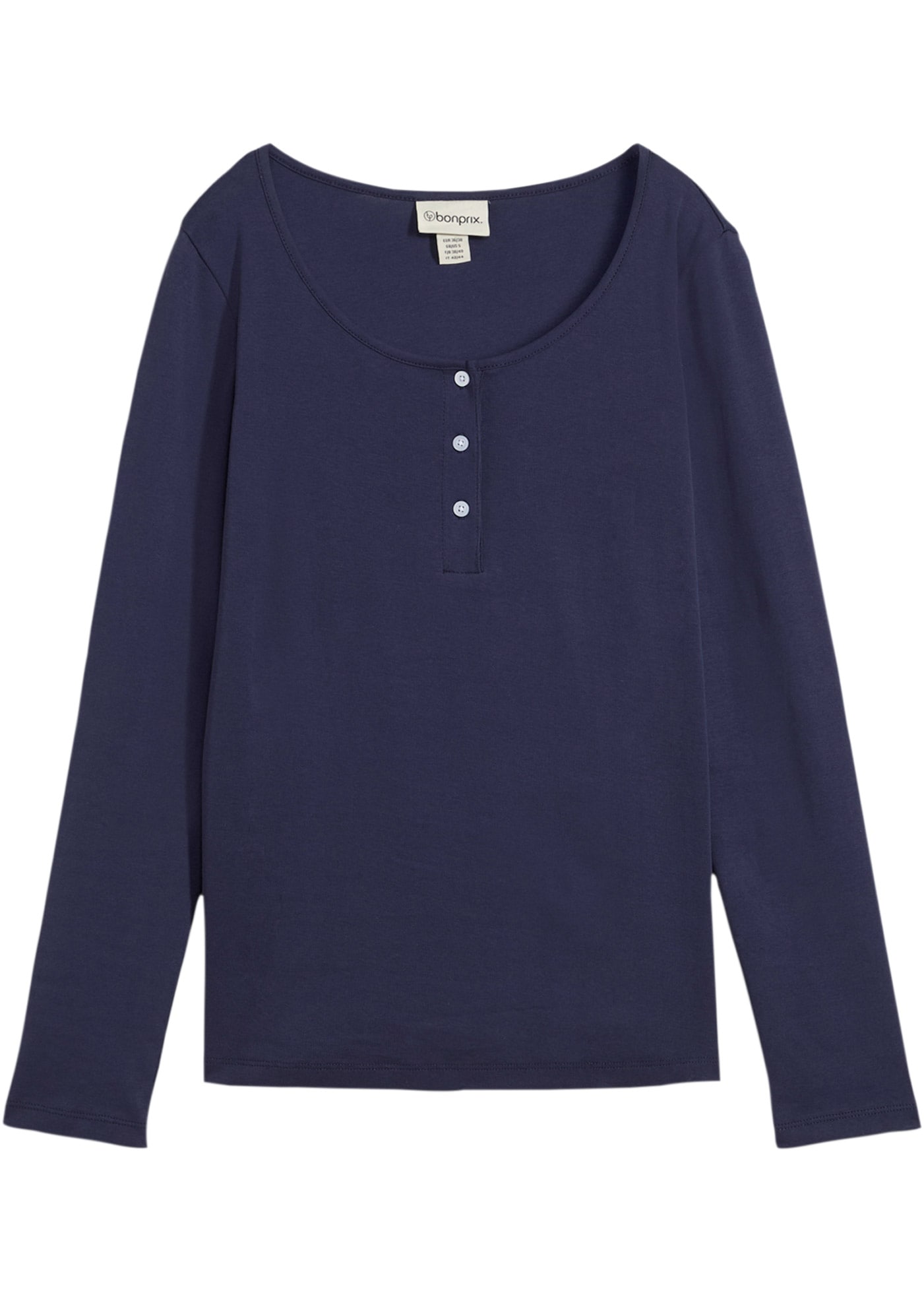 bonprix Langarmshirt 1 körperbetonte Passform, Langarm, mit kurzer Knopfleiste im Henley-Stil