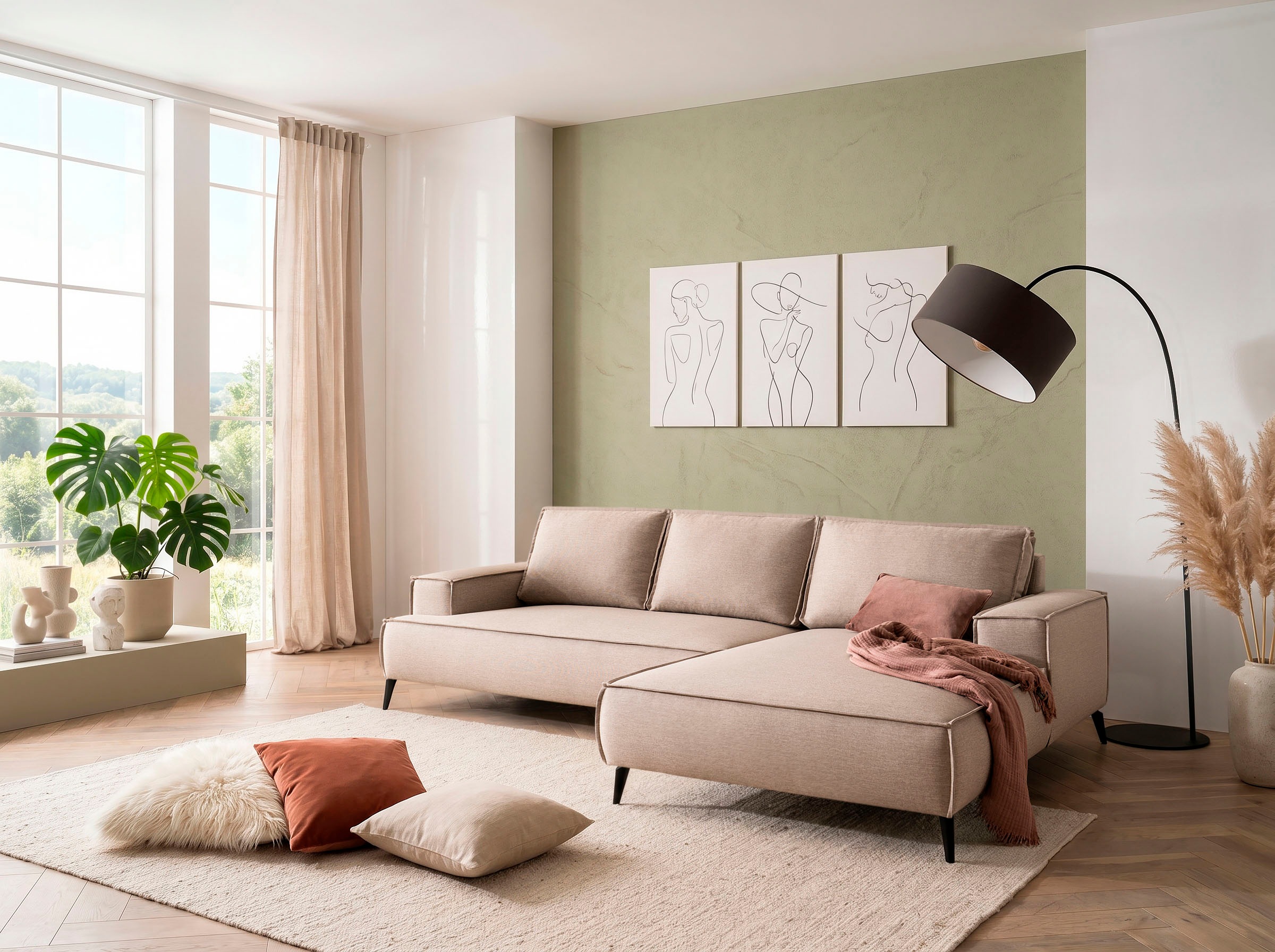 GOODproduct Ecksofa »TVINNU« wahlweise Recamiere rechts/links, schwarze Füsse, bequemer Sitzkomfort