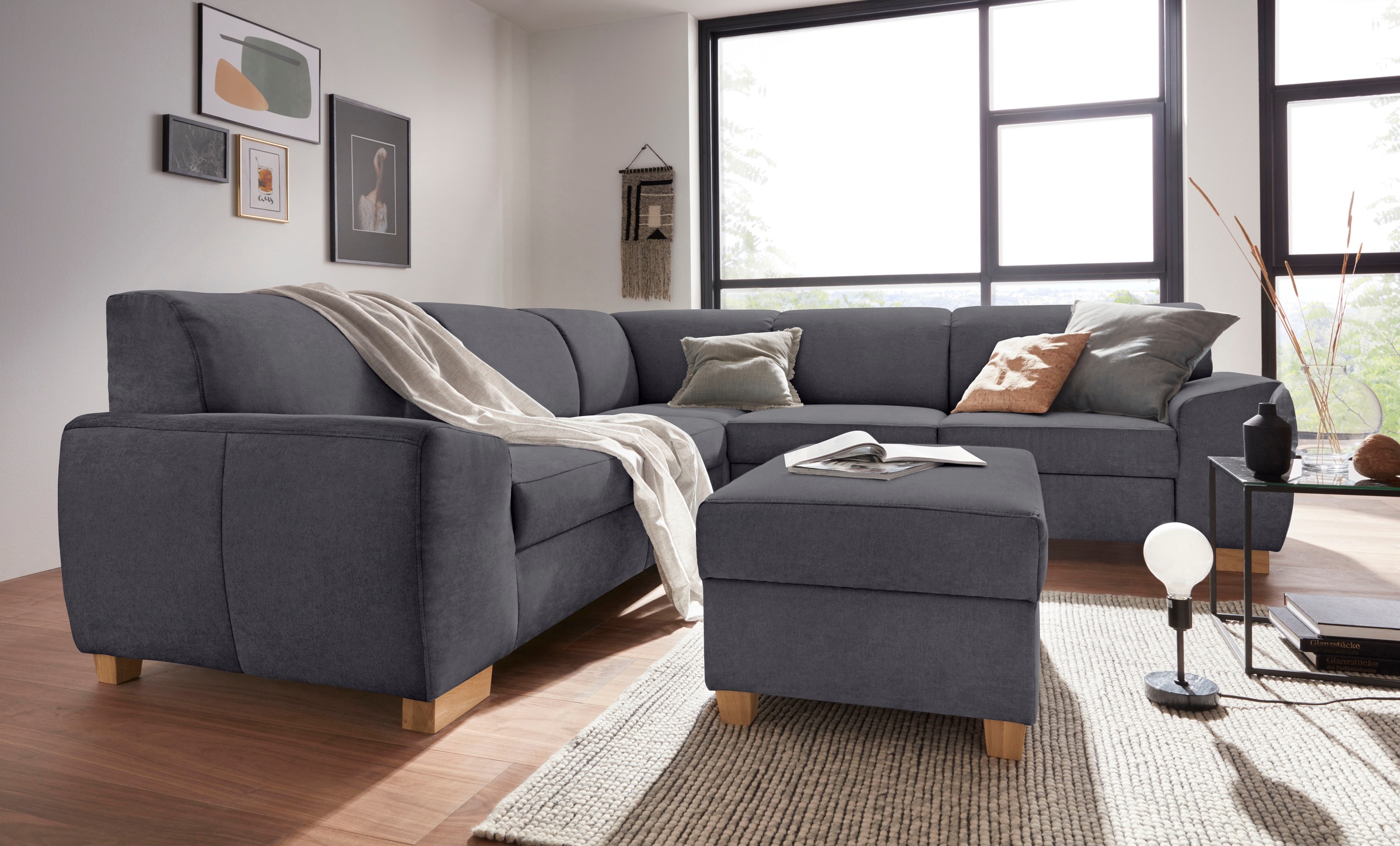 DOMO collection Ecksofa »Incanto kubische Formensprache, komfortabel, flache Armlehnen, L-Form«, wahlweise mit Bettfunktion