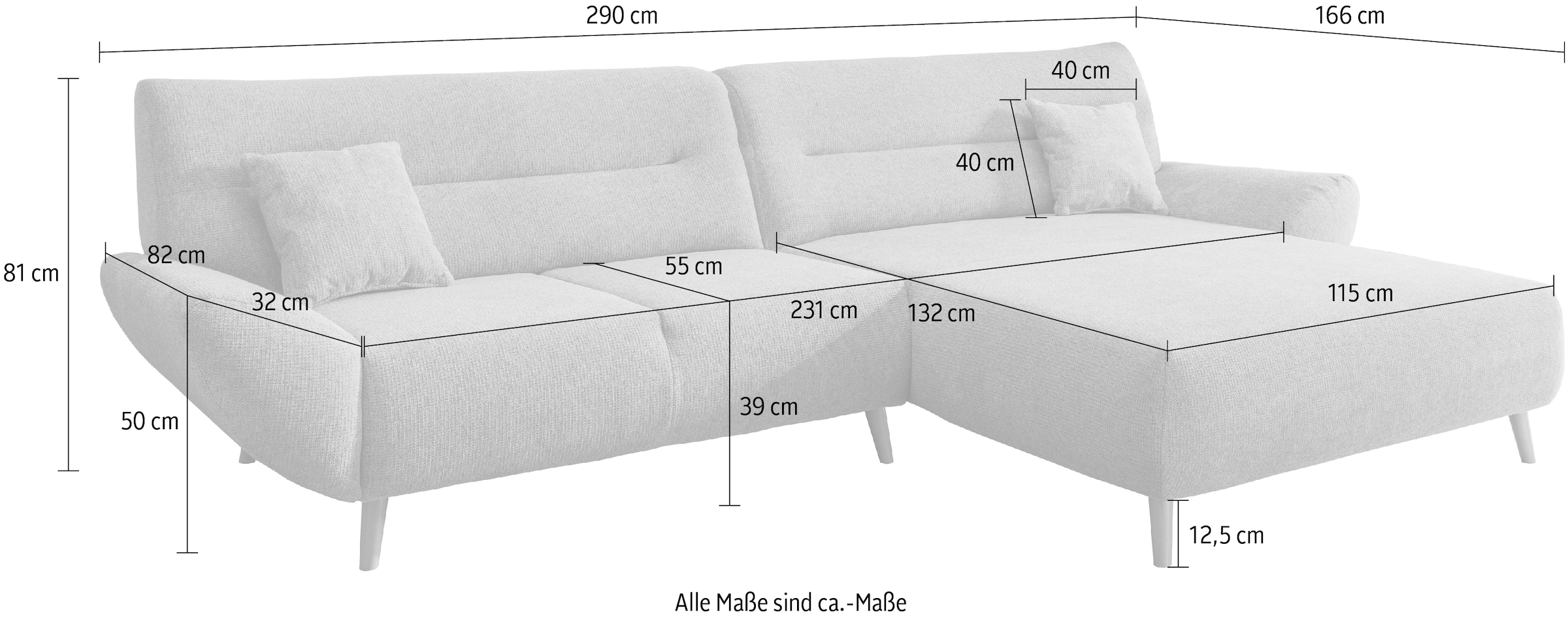 INOSIGN Ecksofa »Drago, elegant und zeitlos, komfortabel, Holzfuss, L-Form«, frei im Raum stellbar, inkl. 2 Zierkissen