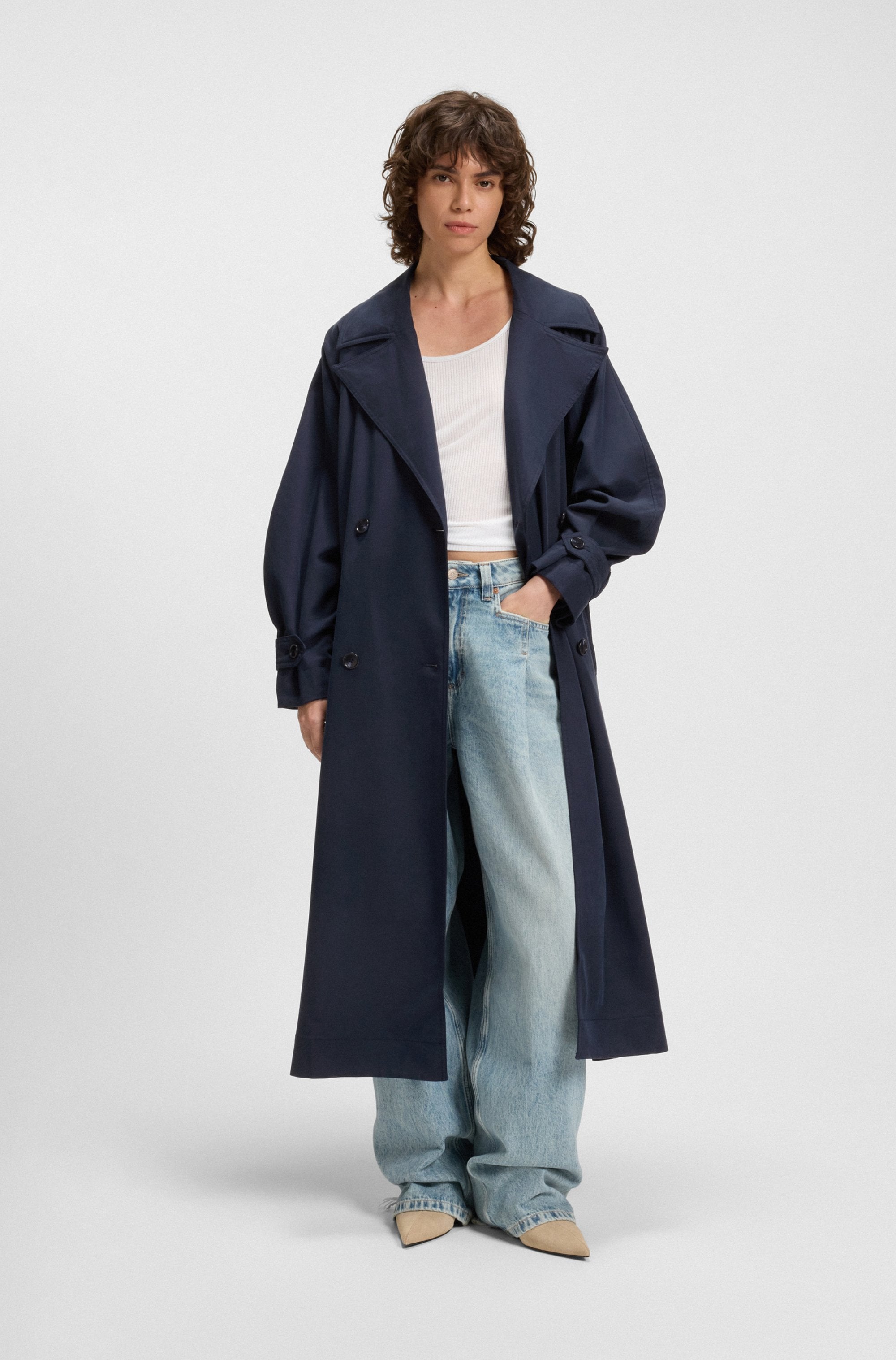 BOSS ORANGE Trenchcoat »Camina Premium Damenmode«, Oversize, aus angerautem Gewebe
