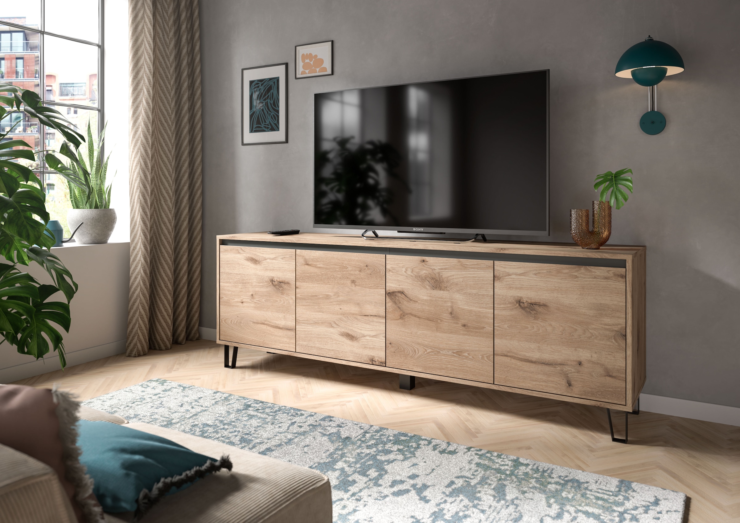 Home affaire Lowboard »BALTIC, Breite 184cm, grifflose Fronten, Metall-Füsse,4 Türen, 4 Fächer« TV-Möbel, TV-Schrank, TV-Lowboard, Mediaboard