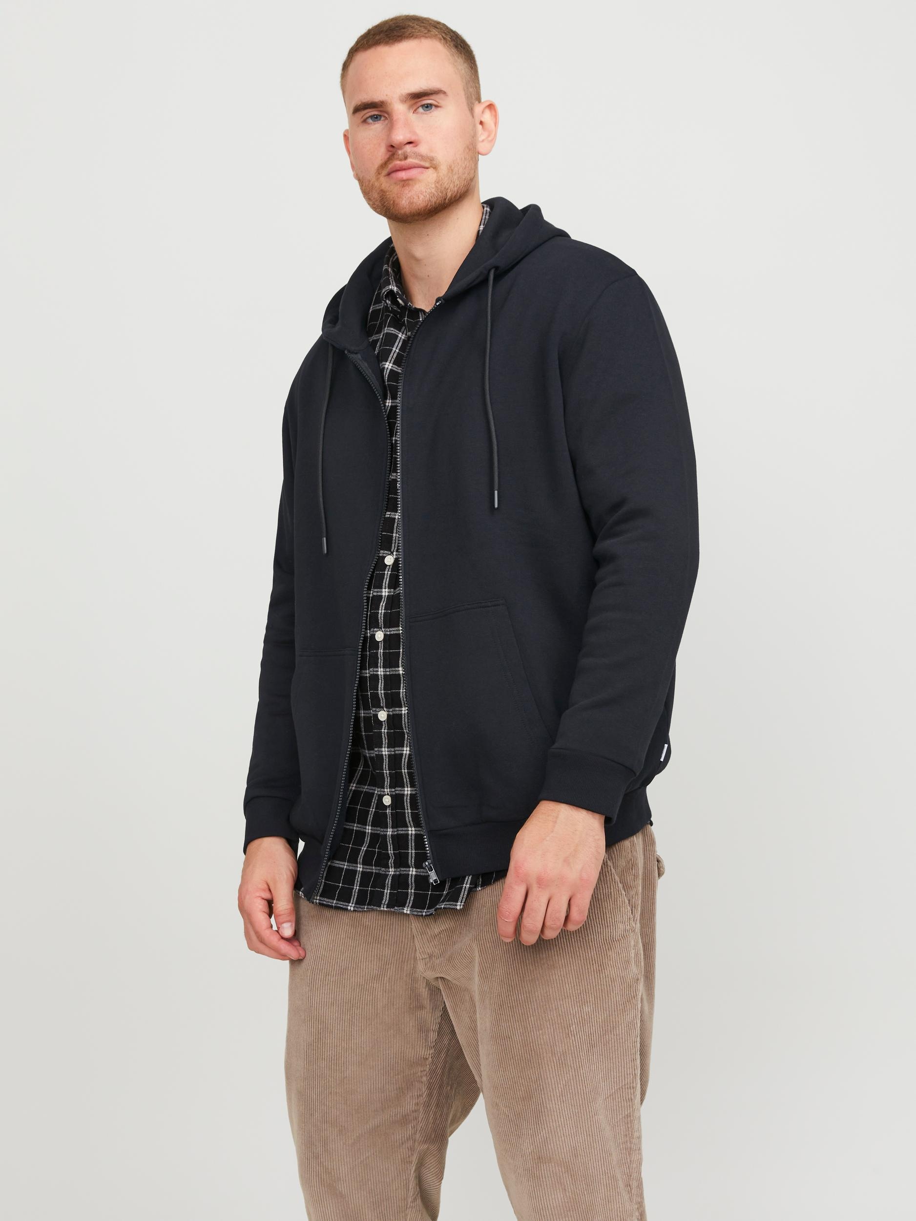 Image of Jack & Jones PlusSize Kapuzensweatjacke "JJEBRADLEY mit Kapuze und weichem Innenmaterial" unifarben, modisch, relaxed fit, Materialmix