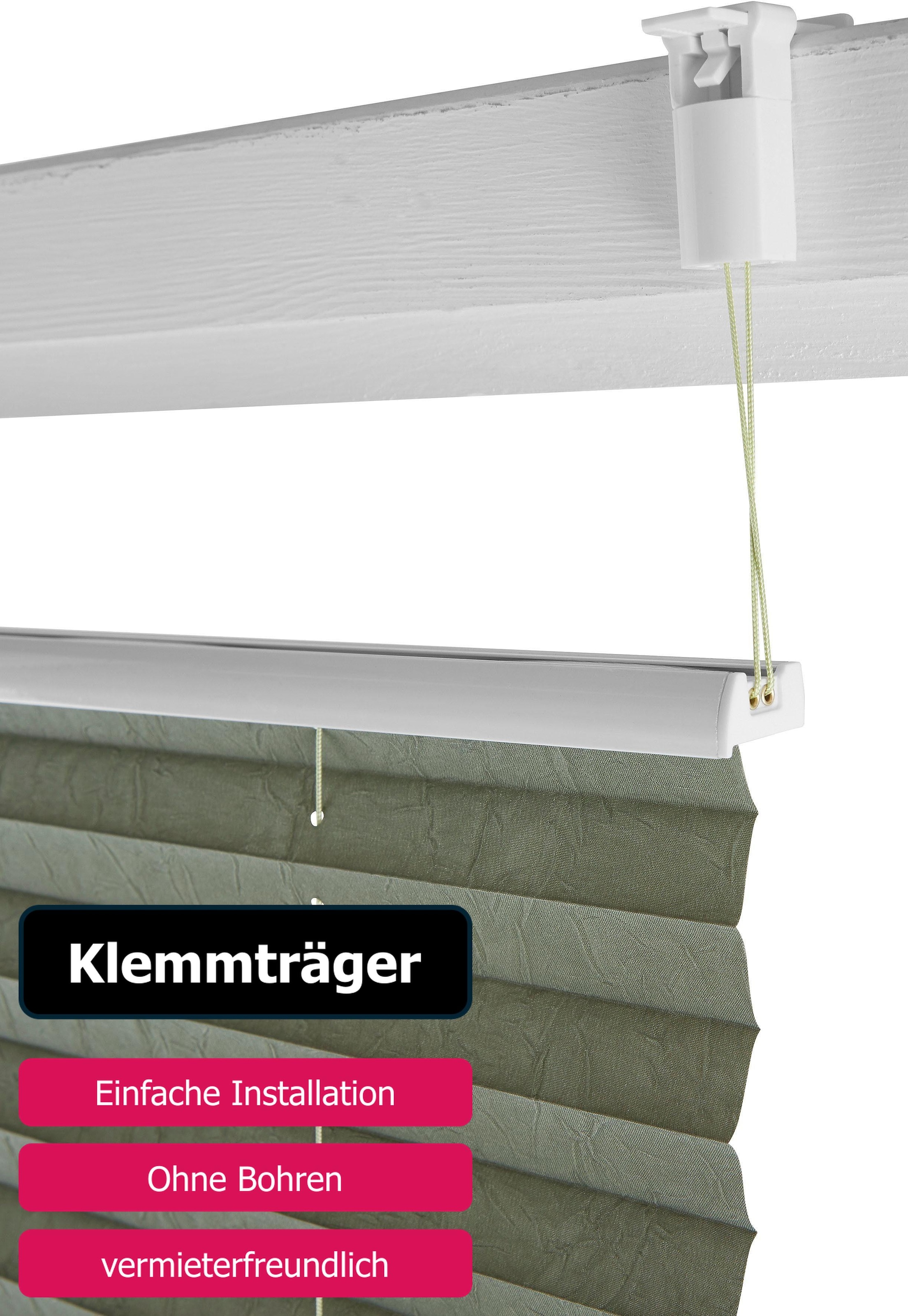 my home Plissee »DAHRA - in Crush-Optik«, Lichtschutz, ohne Bohren, verspannt, Fixmass, Klemmträger