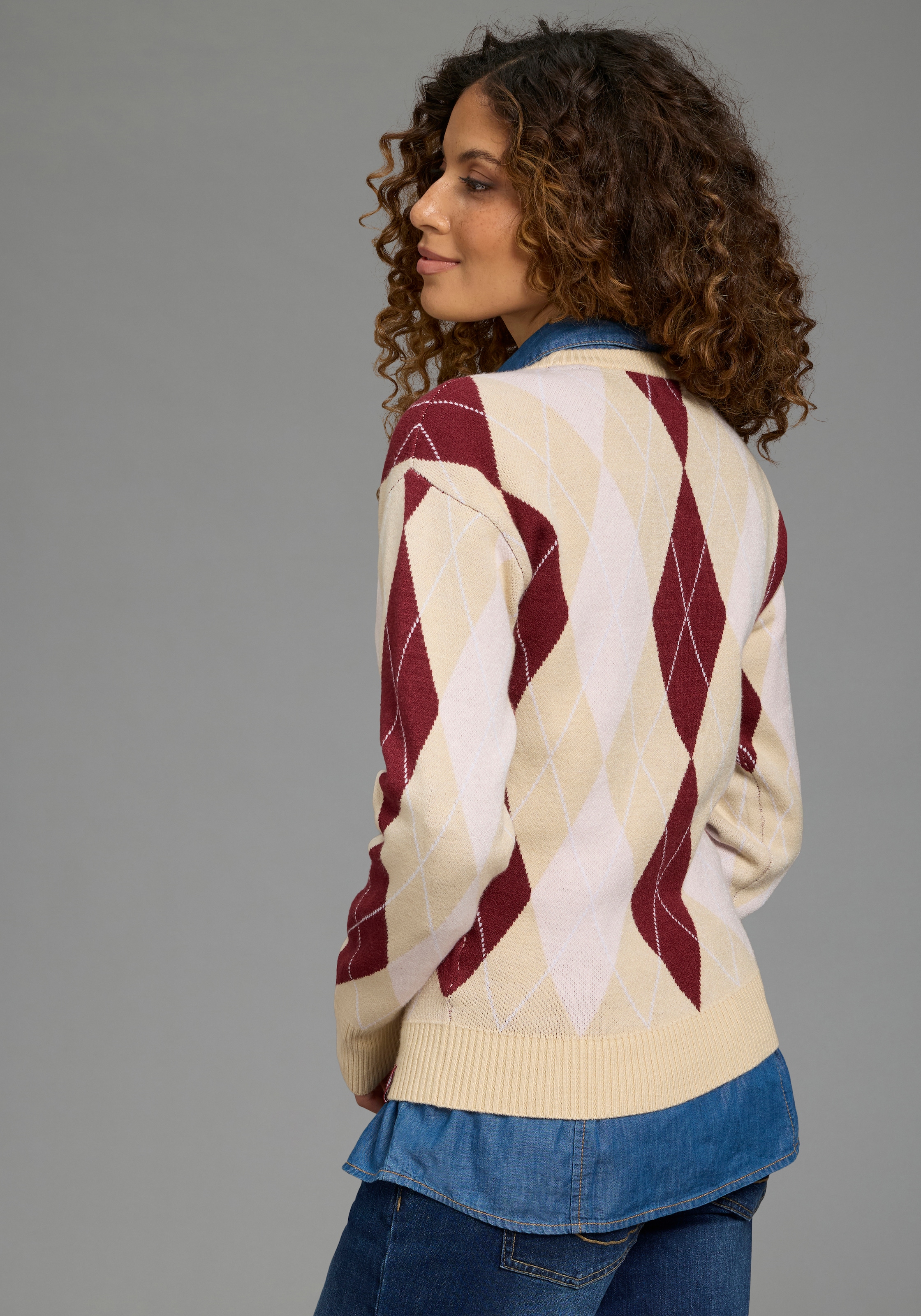 KangaROOS Pull en tricot avec motif losanges, en viscose et polyamide