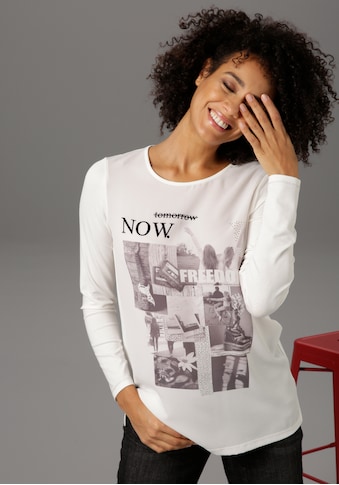 Aniston CASUAL Langarmshirt, Frontdruck mit Glitzersteinchen verziert - NEUE KOLLEKTION kaufen