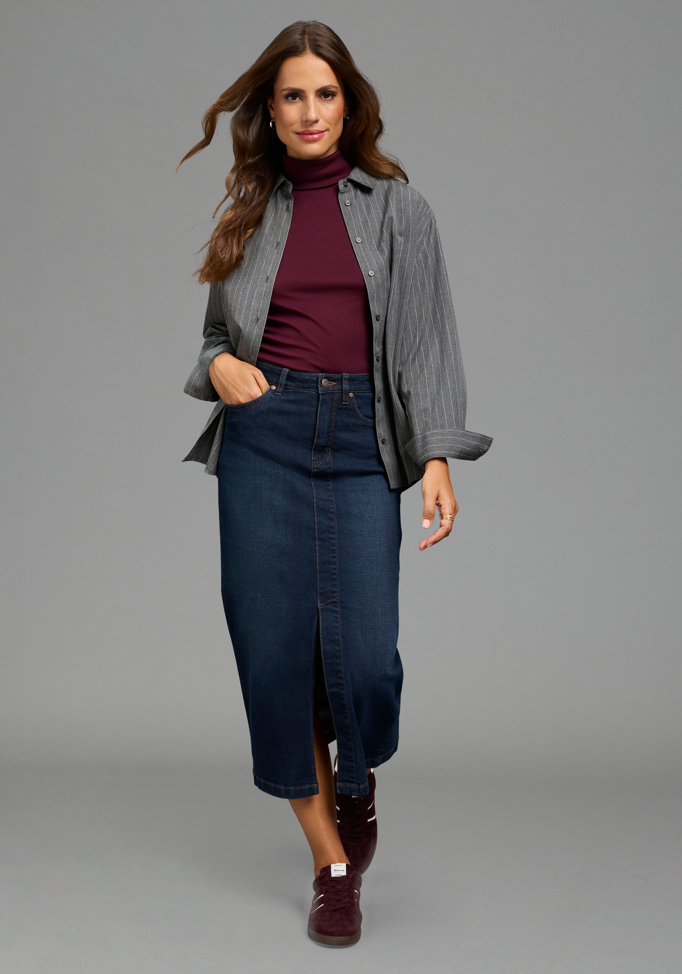 Arizona Jupe en jean »lang« longueur mollet, avec fente, coupe ajustée, en denim extensible