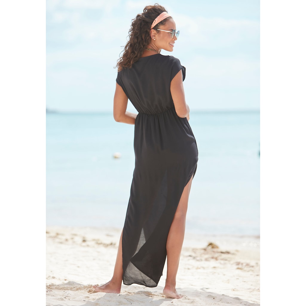 LASCANA Strandkleid, aus leicht transparenter Webware, Maxikleid mit Schlitz, Sommerkleid