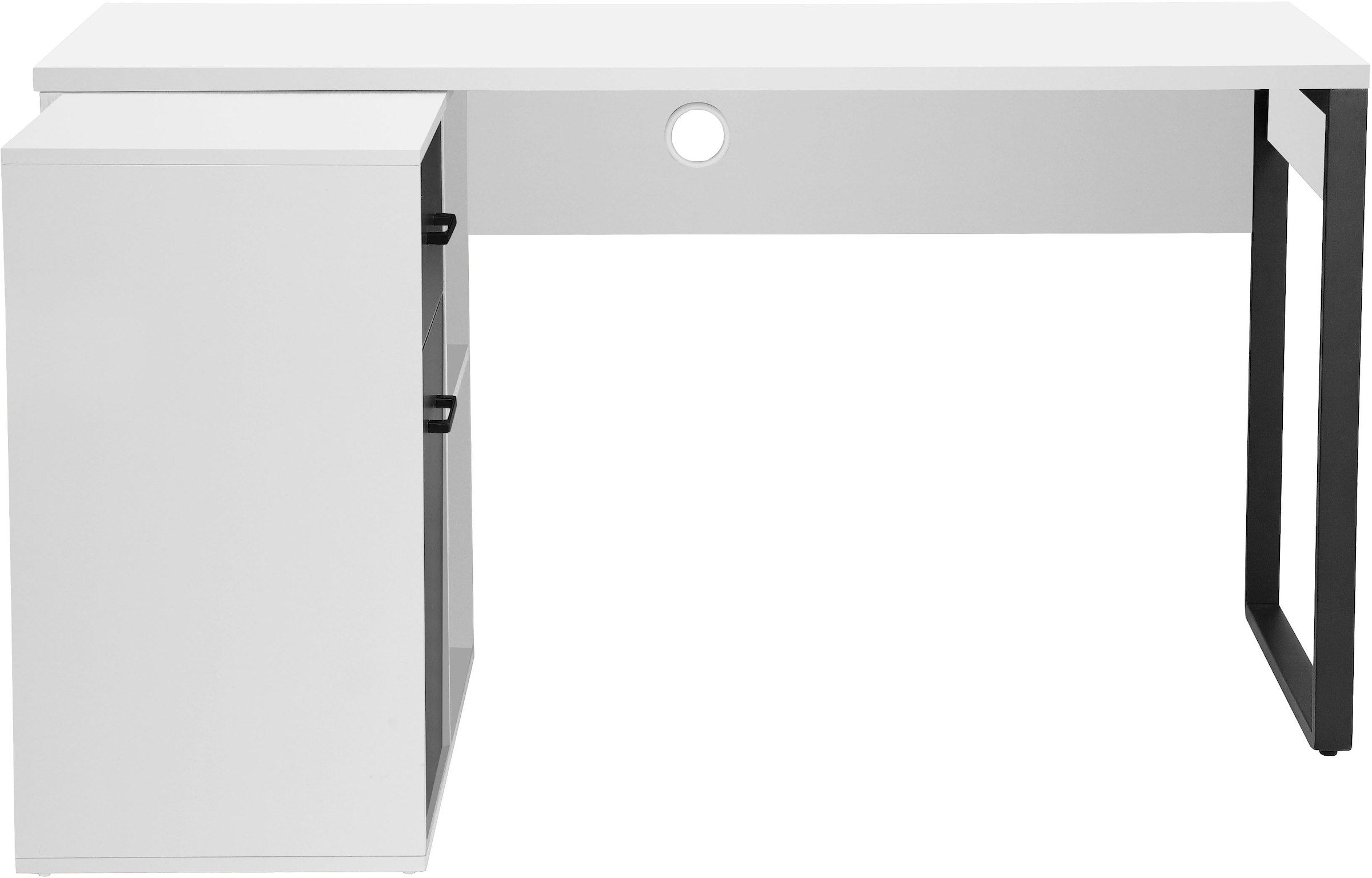 GOODproduct Eckschreibtisch »Moid, Computertisch, Kabeldurchlass, mit Regalfächern,« Schublade und Tür, flexibles Regalelement, 140x82-115 cm