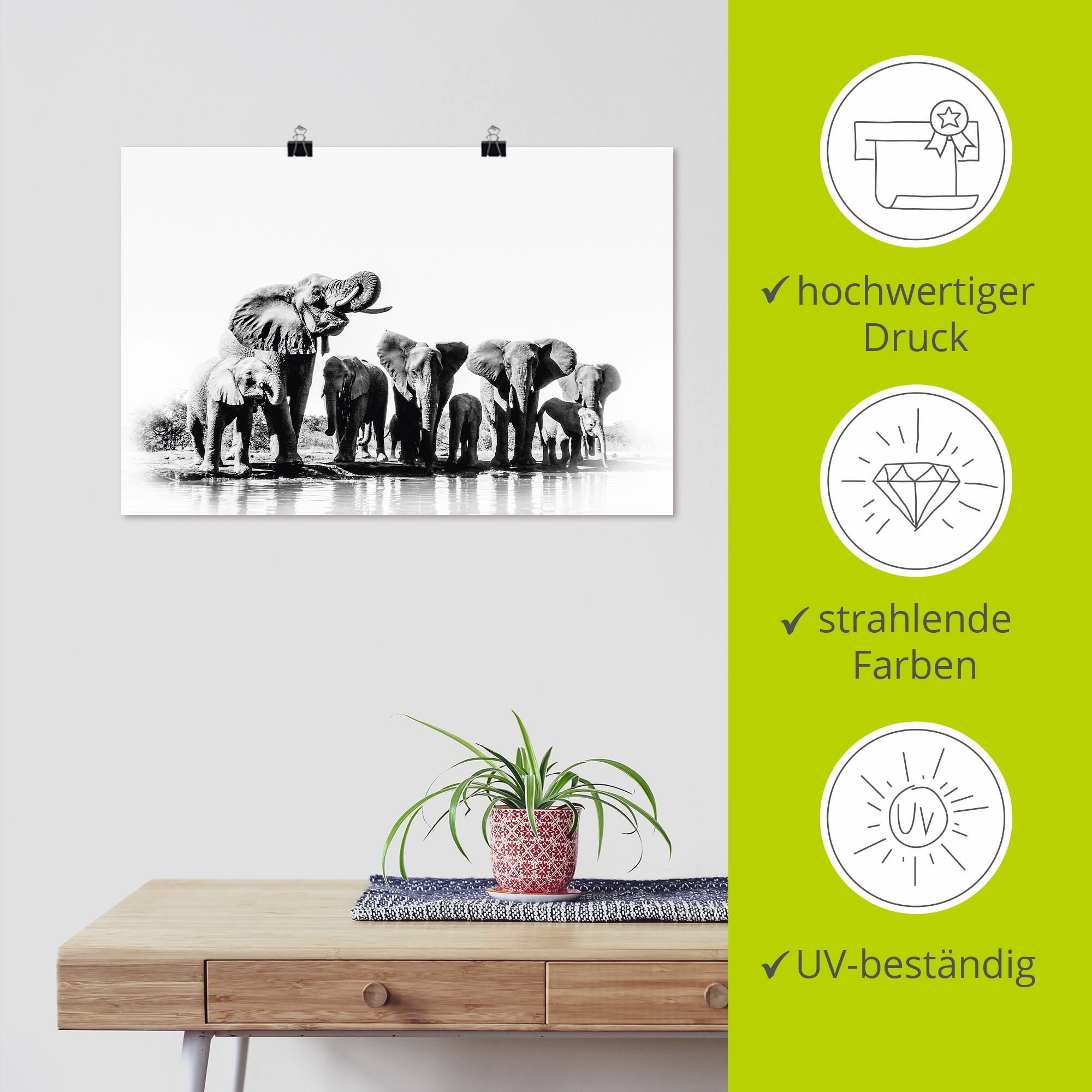 Artland Poster »Elefanten am Wasserloch« 1 cuis tlg. ohne Rahmen