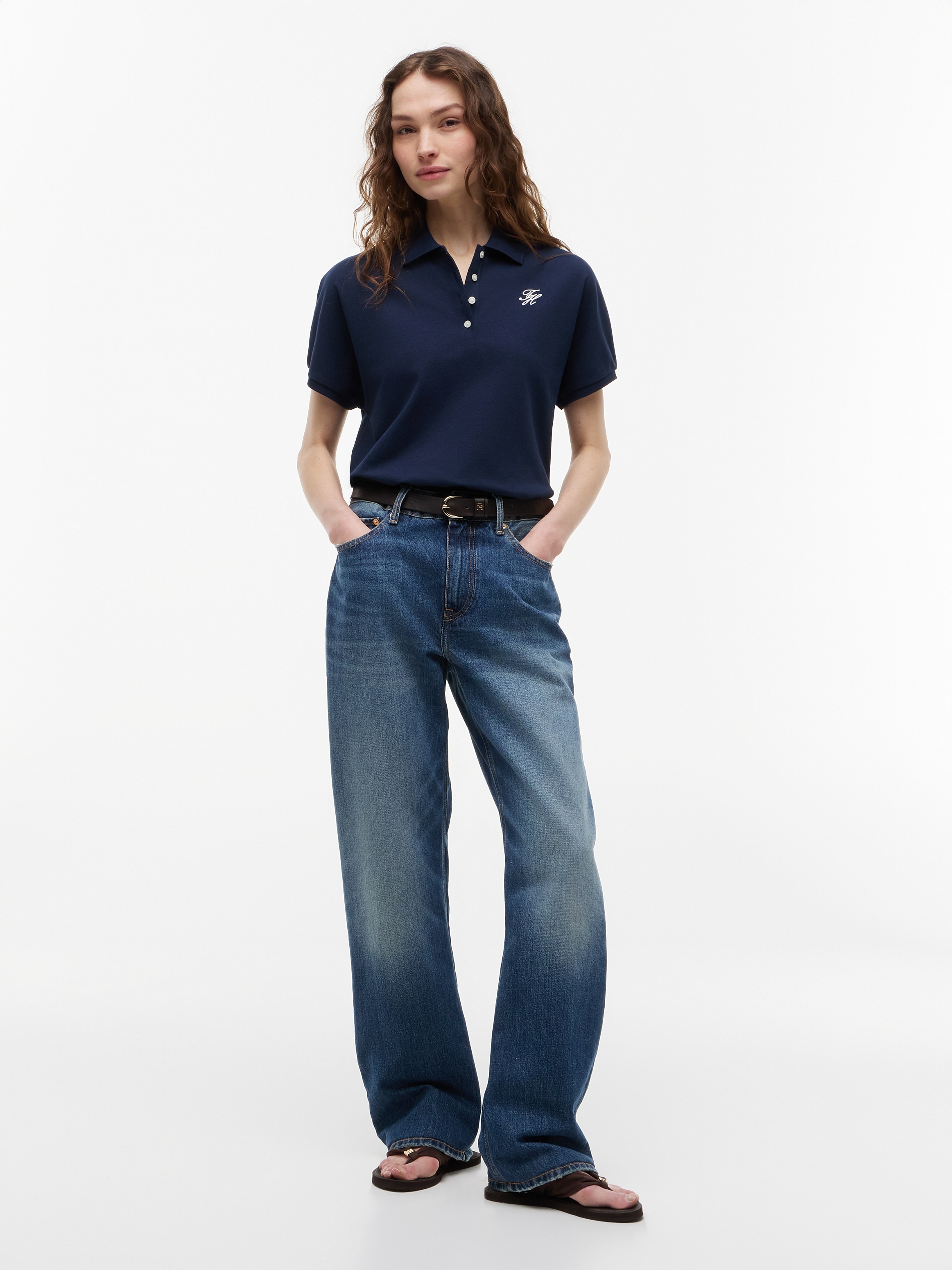 Tommy Hilfiger Polo »TH SCRIPT MODERN SS POLO« mélange de coton, col polo, patte de boutonnage courte