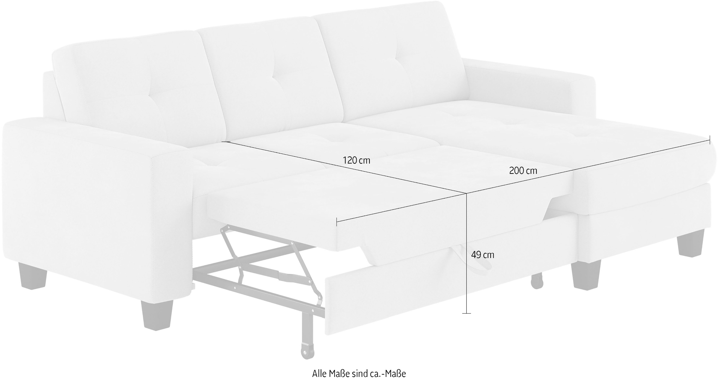 Places of Style Ecksofa »Varese L-Form«, wahlweise mit Bettfunktion und Bettkasten