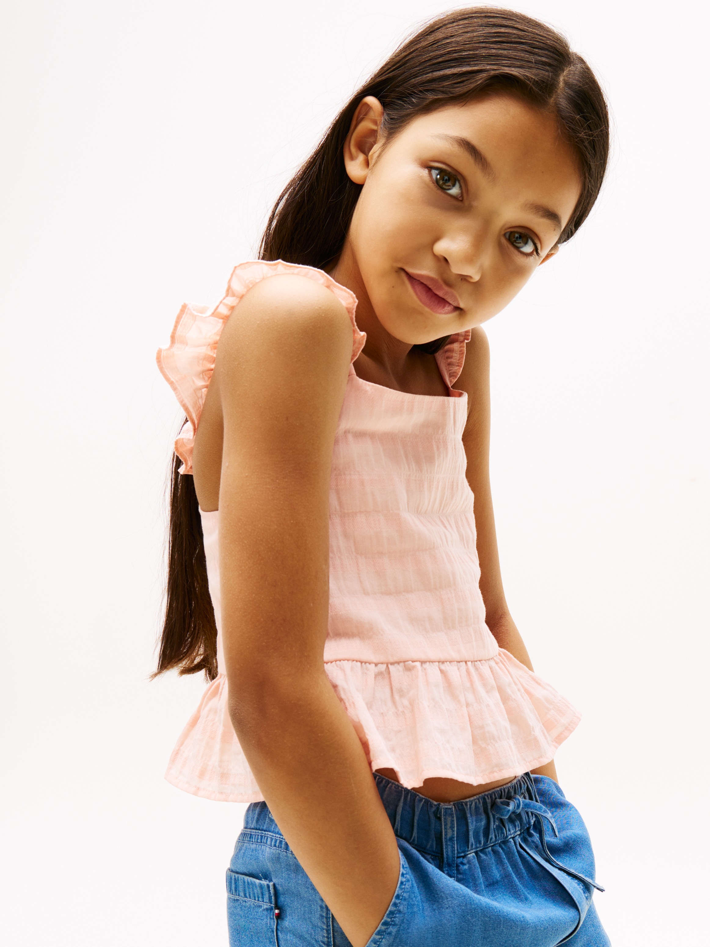 Tommy Hilfiger Trägertop »TEXTURED COTTON TOP SLVLS« mit Stickerei, mit Rüschen