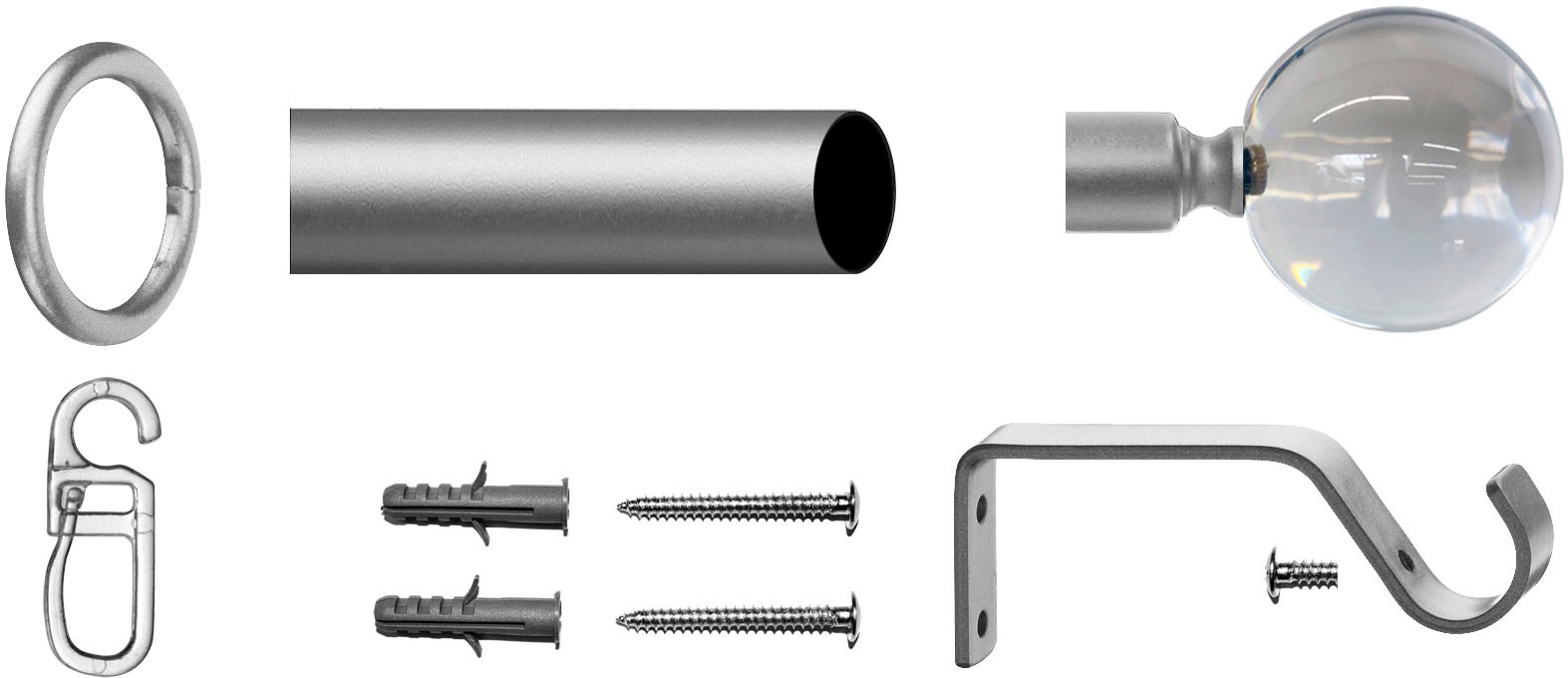 indeko Gardinenstange »Kugel Glas klar«, 1 läufig-läufig, Fixmass, Komplett-Set inkl. Ringen und Montagematerial