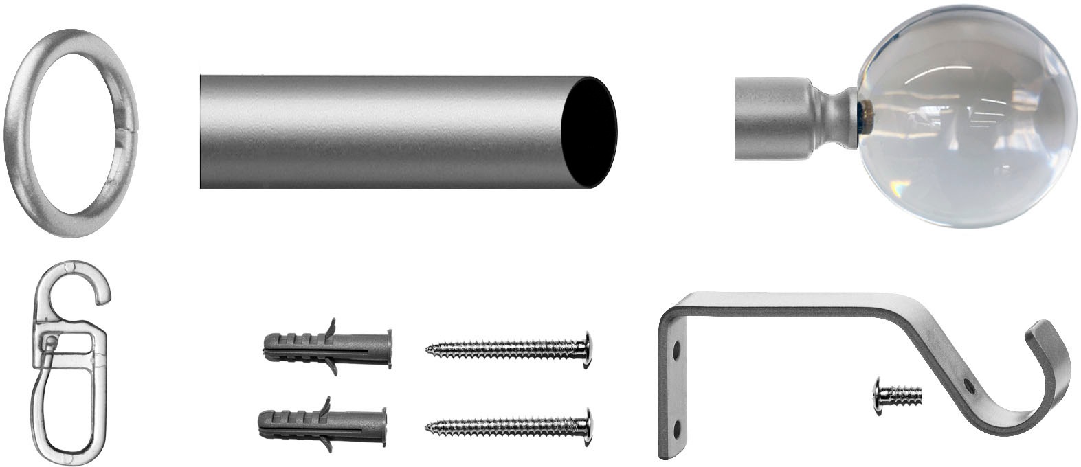 Komplett-Set Gardinenstange klar«, Ringen »Kugel Montagematerial inkl. läufig-läufig, und Fixmass, Glas 1 kaufen indeko