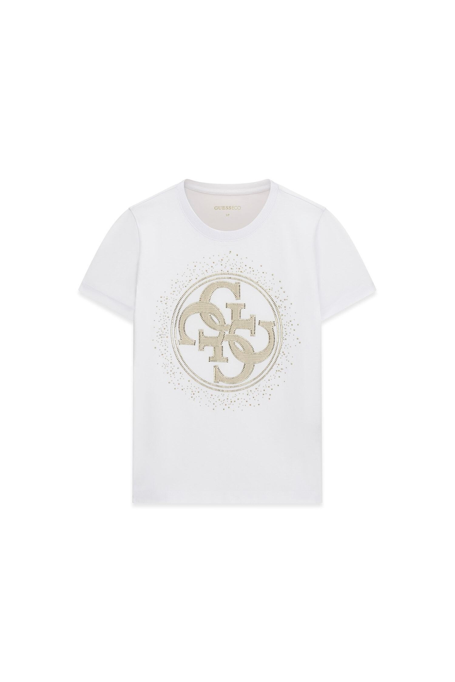 Guess T-Shirt »CN 4G ROUND CRYSTALS LOGO« mit markantem Logodesign, Regular Fit