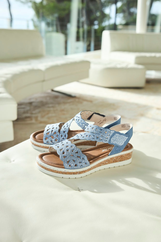 Rieker Sandales compensées  Sandale compensée, chaussure d'été, chaussure de vacances avec strass